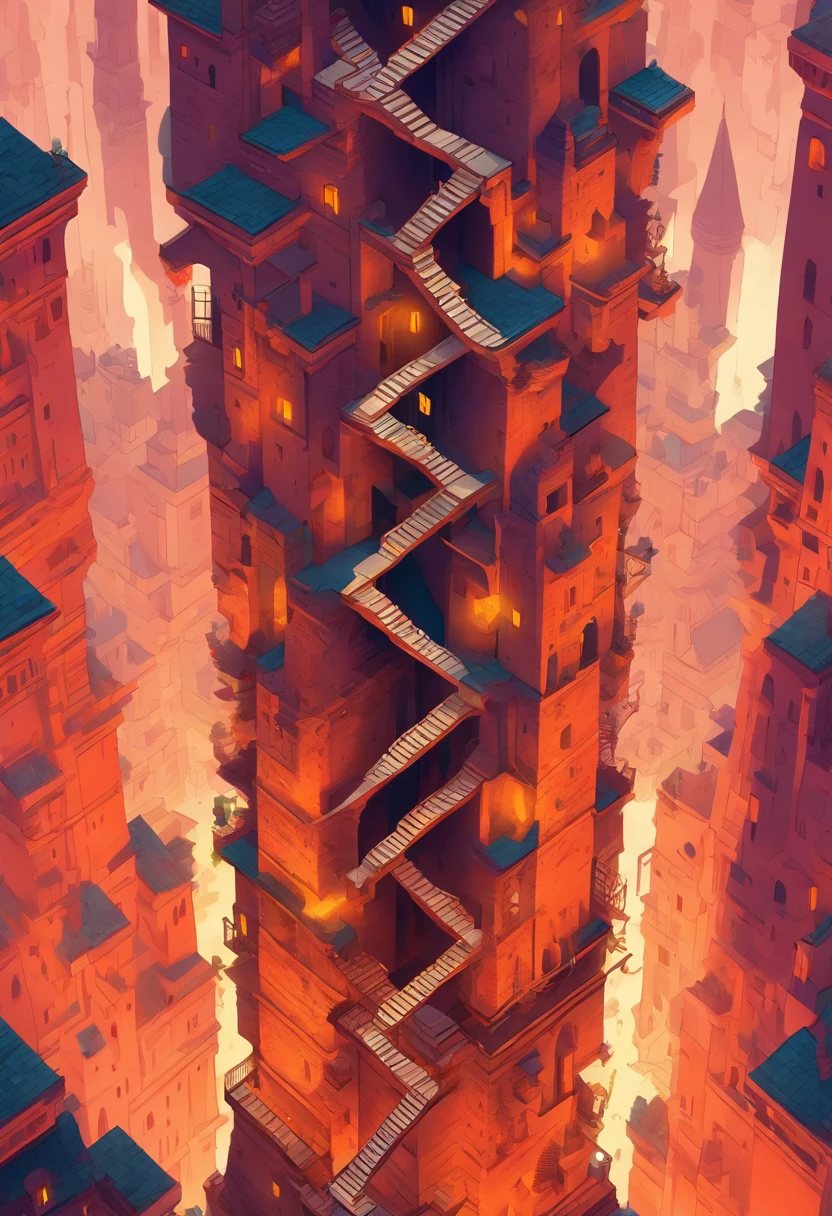 (Ladder after the earthquake:1.3),monument valley,monument valley,Geometric Ida tears up the crow,stairs from hell to heaven, Isometric art, small steps leading down, Inspired by M. c. Escher, Inspired by M.c. Escher, isometric game, Inspired by MC Escher, Step onto the tower, stairways