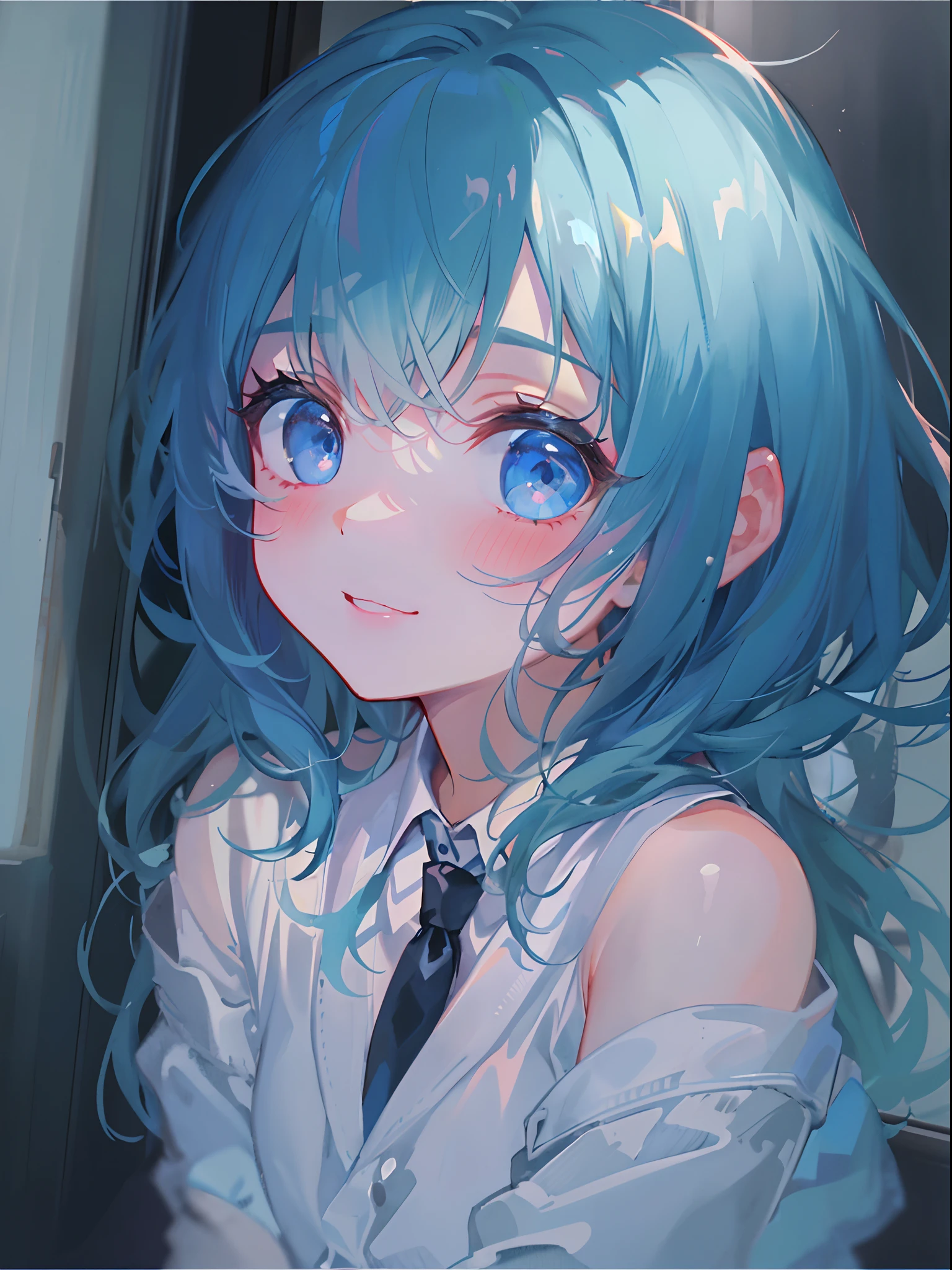 ((top-quality)), ((​masterpiece)), ((ultra-detailliert)), (extremely delicate and beautiful), girl with, 独奏, cold attitude,((Black jacket)),She is very(relax)with  the(Settled down)Looks,A dark-haired, depth of fields,evil smile,Bubble, under the water, Air bubble,bright light blue eyes,Inner color with light blue hair and dark blue tips,Cold background,Bob Hair - Linear Art, shortpants、knee high socks、White uniform like school uniform、Light blue ribbon ties、Clothes are sheer、Hands in pockets