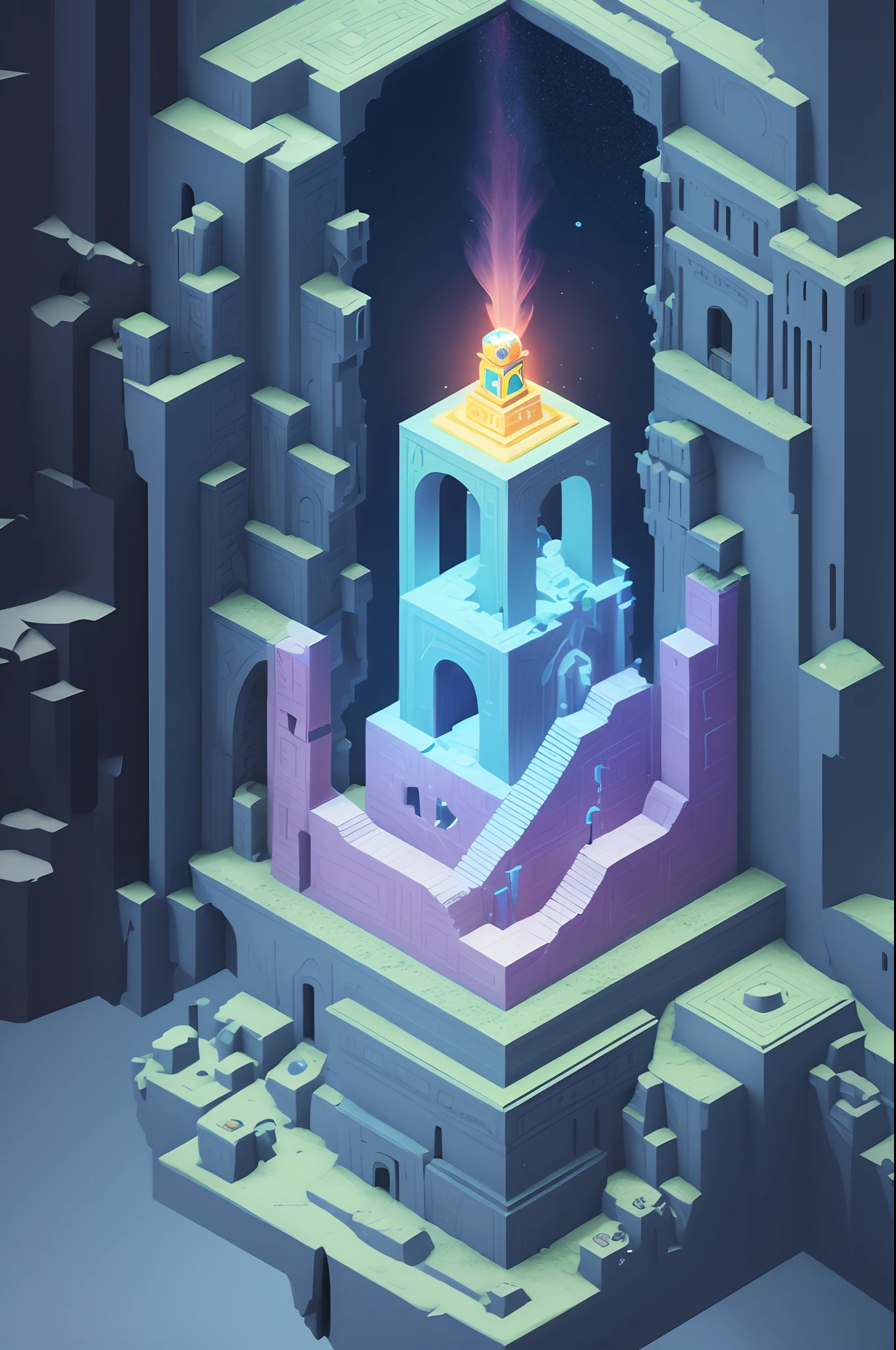 surrealism, stereograms, Atmospheric perspective, Super detail, ccurate, Best quality, hyper HD, Masterpiece, Anatomically correct, 16k, A high resolution，Pink space，1Blittle girl，In Monument Valley，Labyrinth of magical castles，A castle made of building blocks，Little girl looking for lost treasure，Geometric space，Unordered regular three-dimensional pattern，Ancient totem poles，Tall monument，Intricate staircase,Space for the rainbow，fantasticcolors，Fairy treasure hunt fantasy，Mysterious treasure，Sparkling treasure，Awesome digital painting（Cybernetic telephone）， art  stations， A detailed， 复杂， Mattire， number art， k hd， 8K， big breasts beautiful， high qulity，cyborg people，Movies 8K