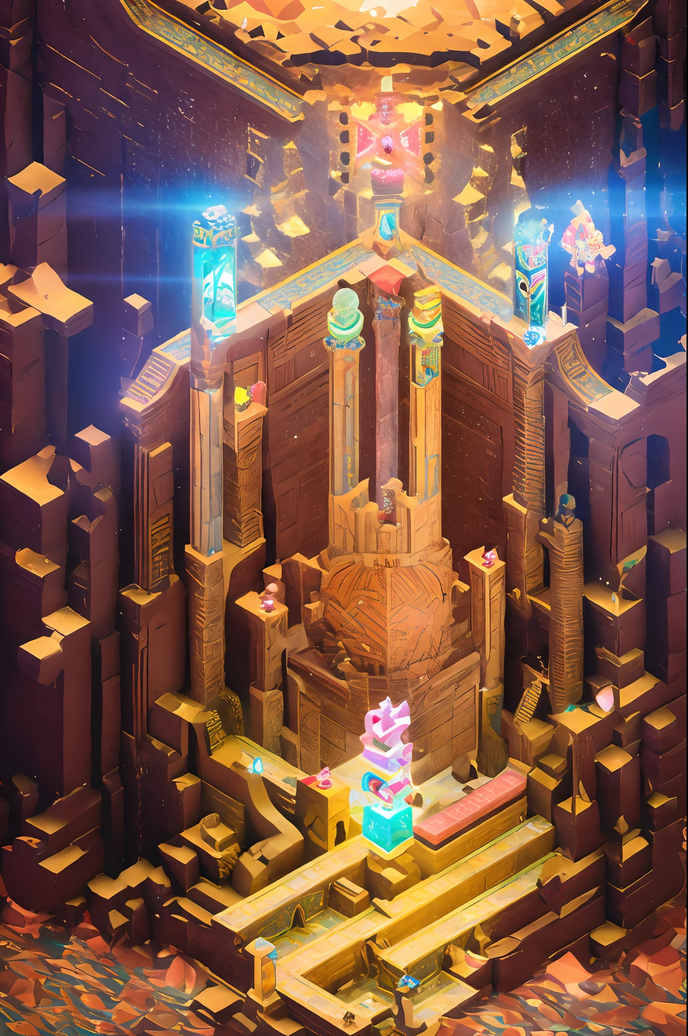 Surrealism, stereogram, atmospheric perspective, super detail, ccurate, best quality, UHD, masterpiece, anatomically correct, 16k, highres,Pink space,1Blittle girl,In Monument Valley,Labyrinth of magical castles, girl looking for lost treasure,Geometric space,Unordered regular three-dimensional pattern,Ancient totem poles,Tall monument,Intricate staircase,Space for the rainbow,fantasticcolors,Fairy treasure hunt fantasy,Mysterious treasure,Sparkling treasure
