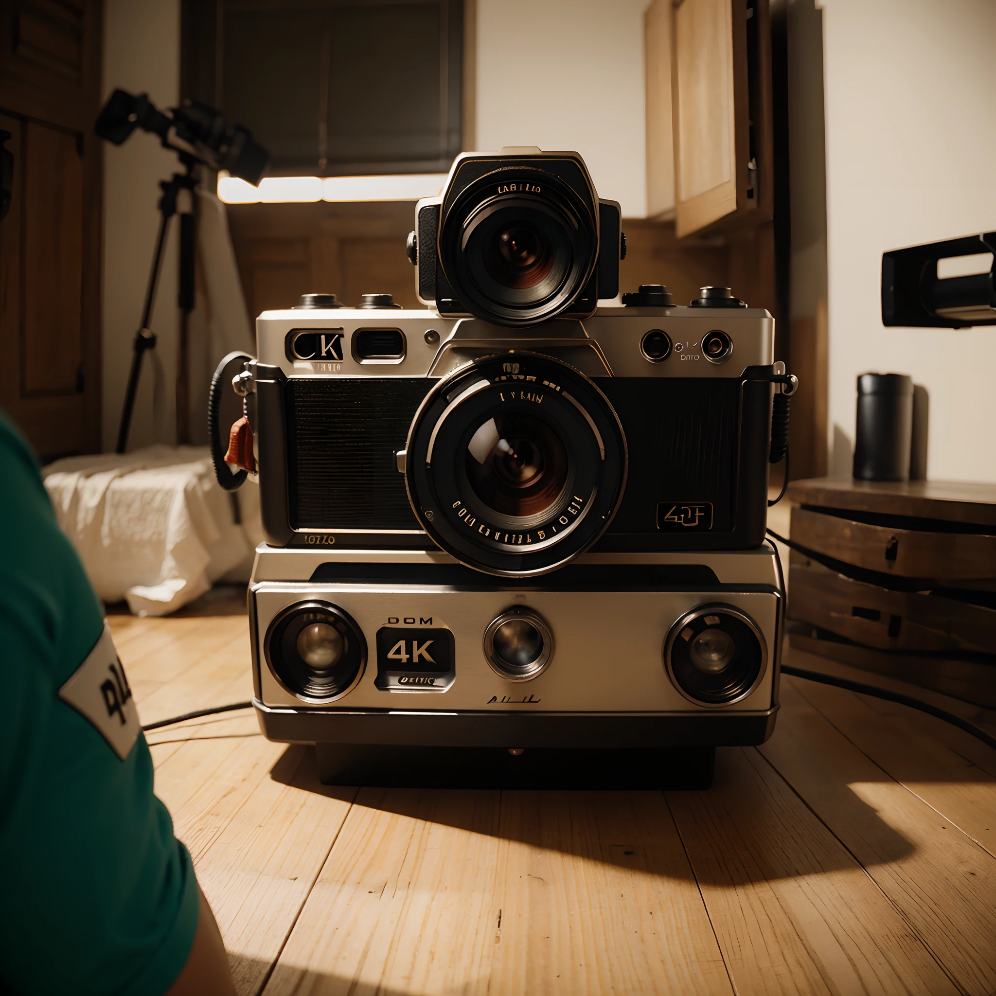 Create a Cinematic Retro Camera, de lado, imagem altamente detalhada em 4k