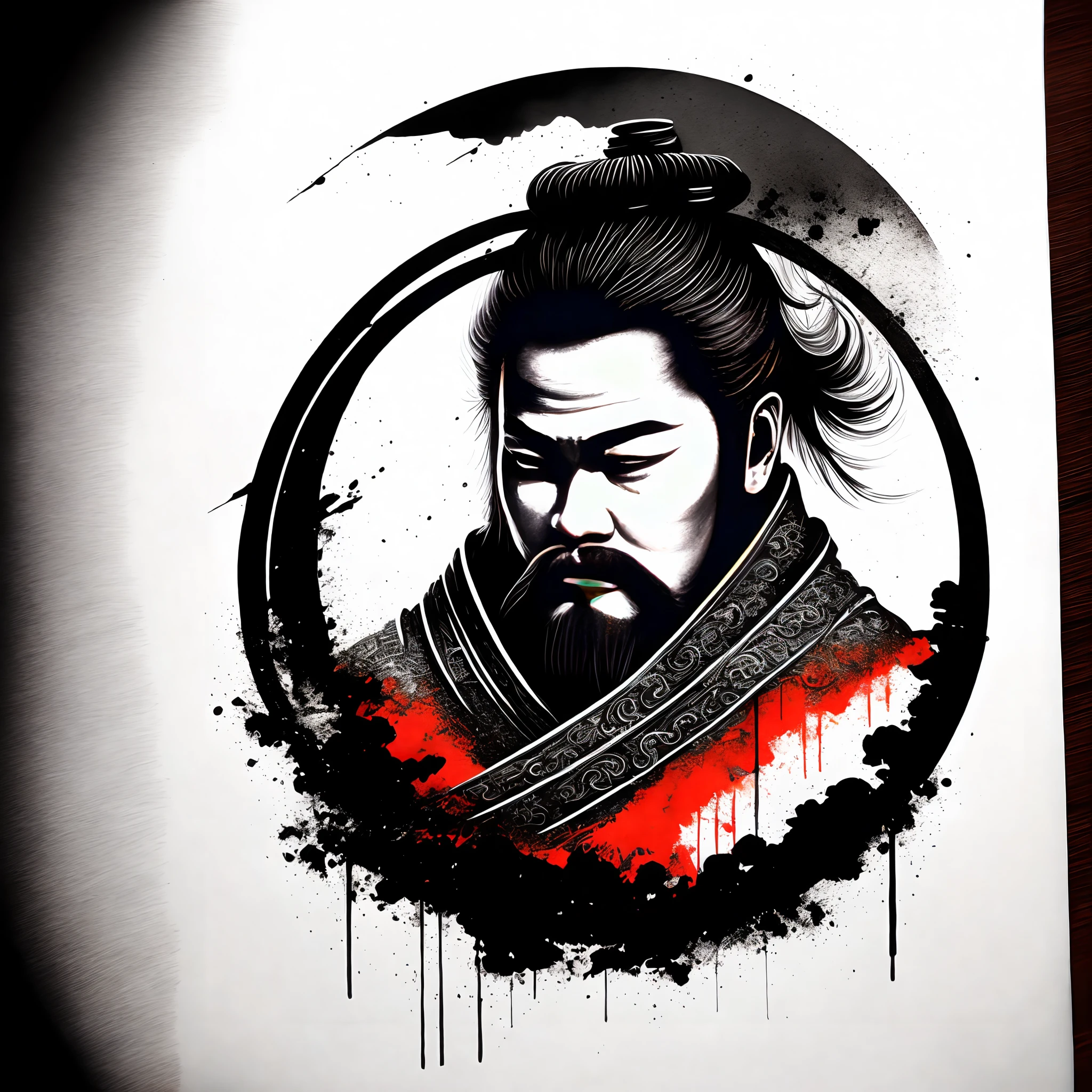 (masterpiece),illustration,logo,Speckle ink,ink painting,circle,amazing painting art,logo design,Chinese Traditional Painting,black and white,samurai,prajna