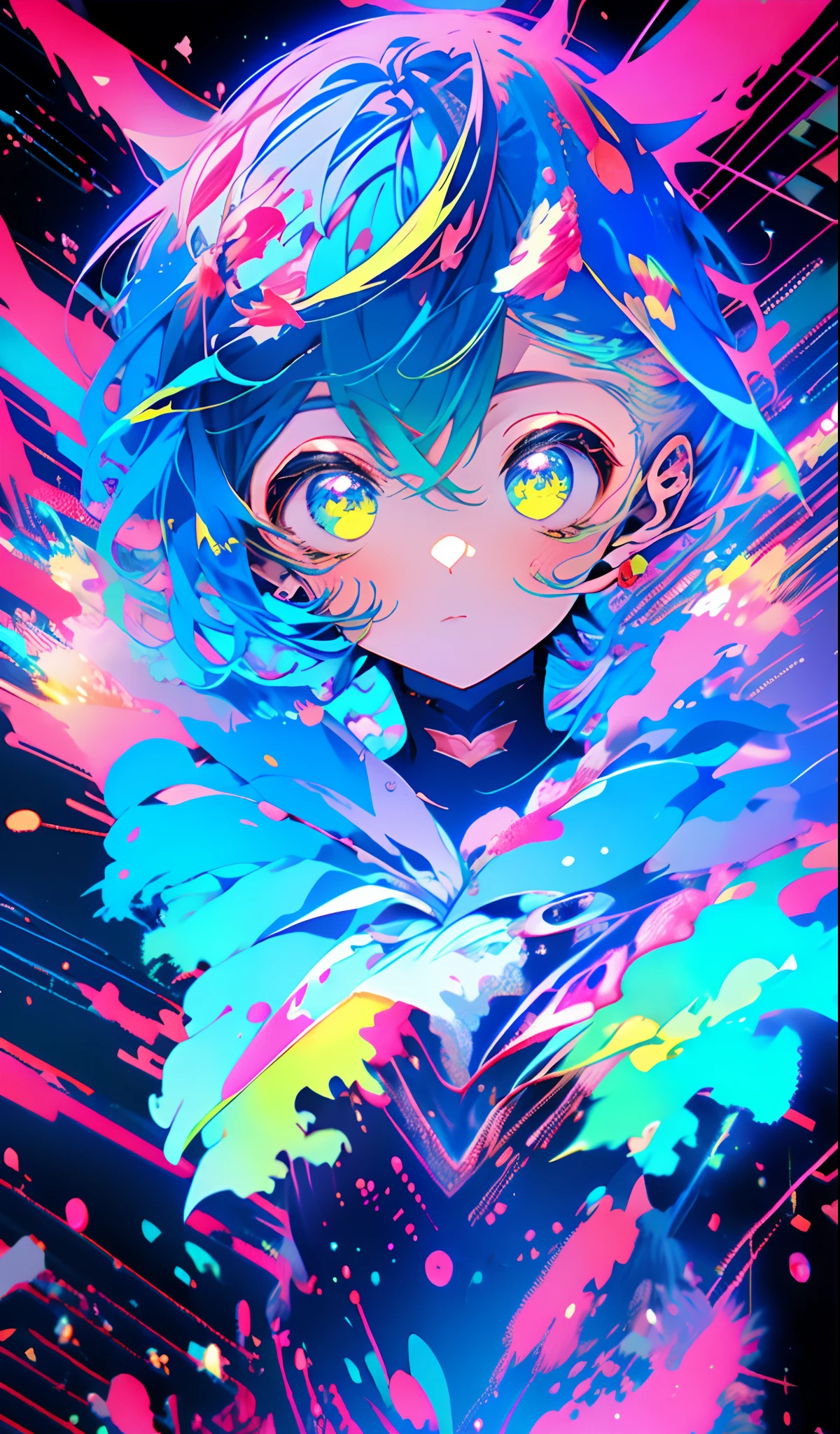 Anime girl with blue hair and cat ears sitting on high view in colorful big city, anime moe art style, anime monster girl, style of anime4 K, 2 d anime style, Anime Girl with Long Hair,demon anime girl, Mikudayo, Anime girl with teal hair
