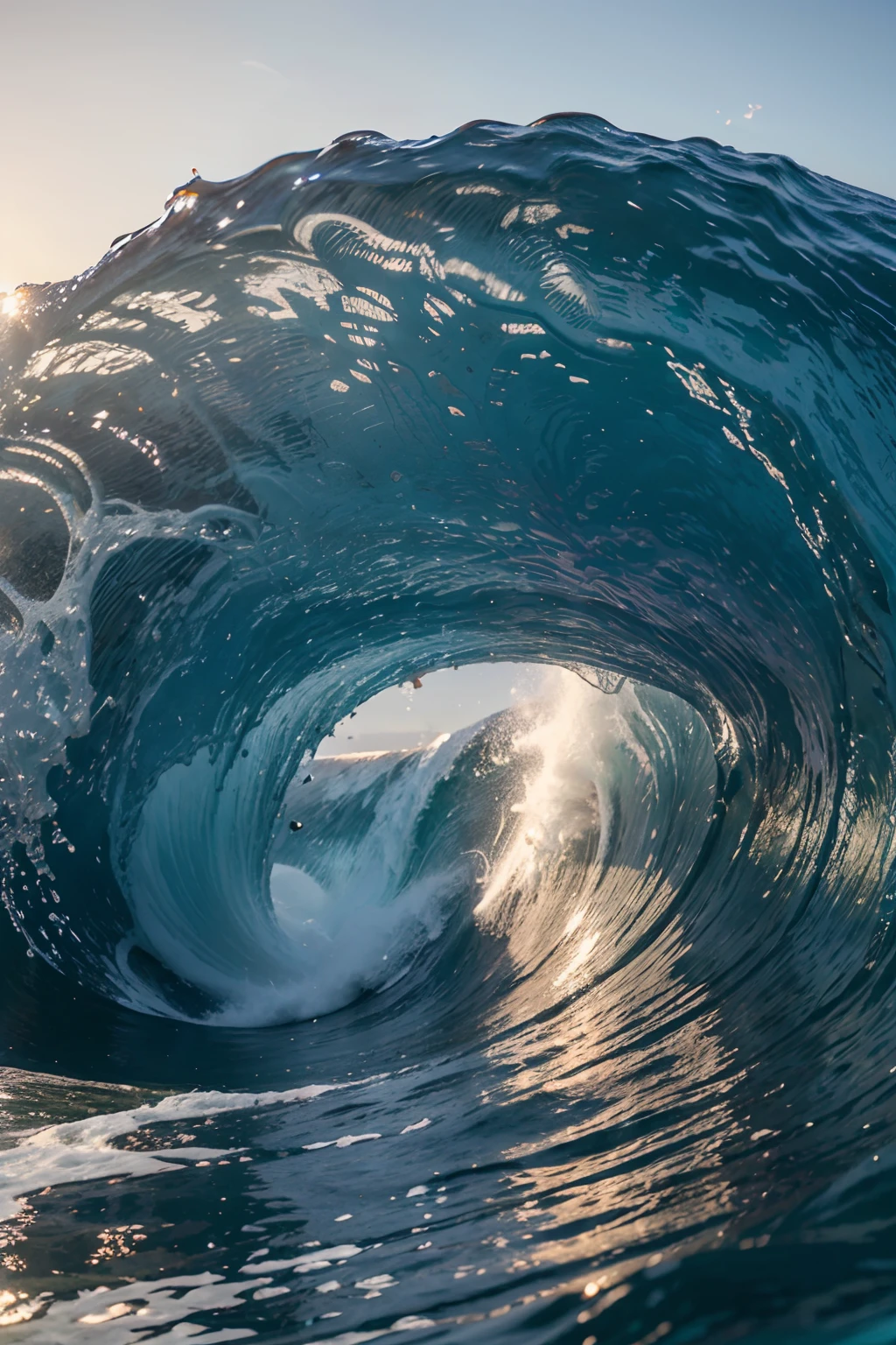 Unobstructed view of a wave crashing on a sandy beach, Wave Tube, Breathtaking waves, Breathtaking wave, Ondes mousseuses, Azure Water Waves, Ocean Wave, Briser les vagues, Inside the Loop of a Wave, Giant waves, Belles vagues dans la mer, Breathtaking, Crashing Blue Waves, vague, Grosse vague, Ocean Swell, Ocean waves, mer en dessous, caustics, lens flare, UHD, award winning, best quality, high details, masterpiece