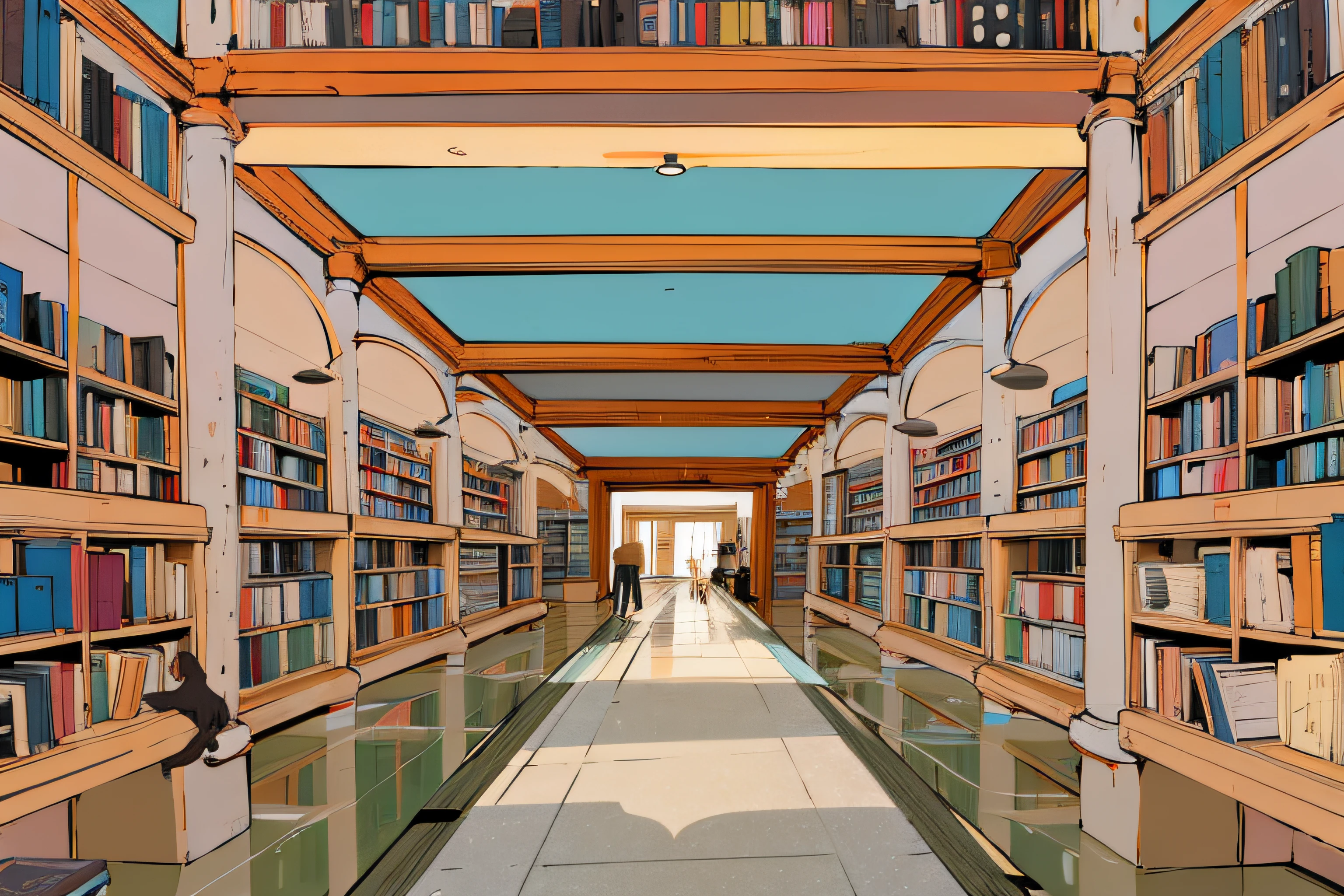 there is a large open book store with many books on shelves, vast library, dezeen showroom, dezeen, endless hallways and bookshelves, interior, liminal bookshop, a wide full shot, su fu, white map library, endless books, infinite library, by Dietmar Damerau, sha xi, an architectural, books cave