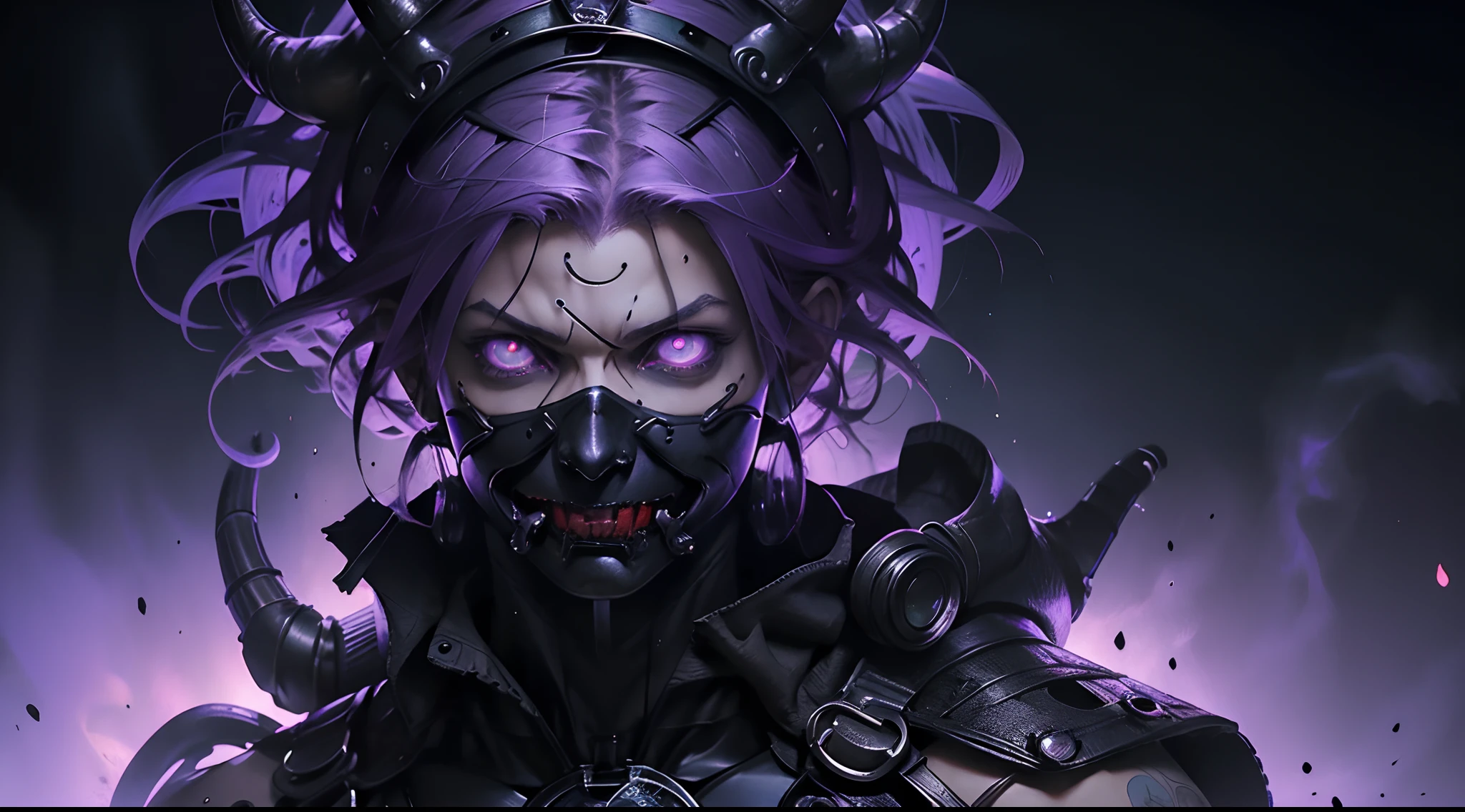 Dive into the world of the devil with this detailed digital anime artwork. A male demon with purple hair and glowing eyes stares back at you, The look on his face was both charming and terrifying. The monumental fantasy art style adds to the overall intensity of this portrait, making it a must-see for any fantasy lover.