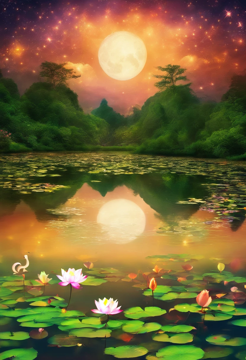 (tmasterpiece,Authentic photography,Concise composition:1.5),the night,Lotus pond moonlight,Beautiful artistic conception