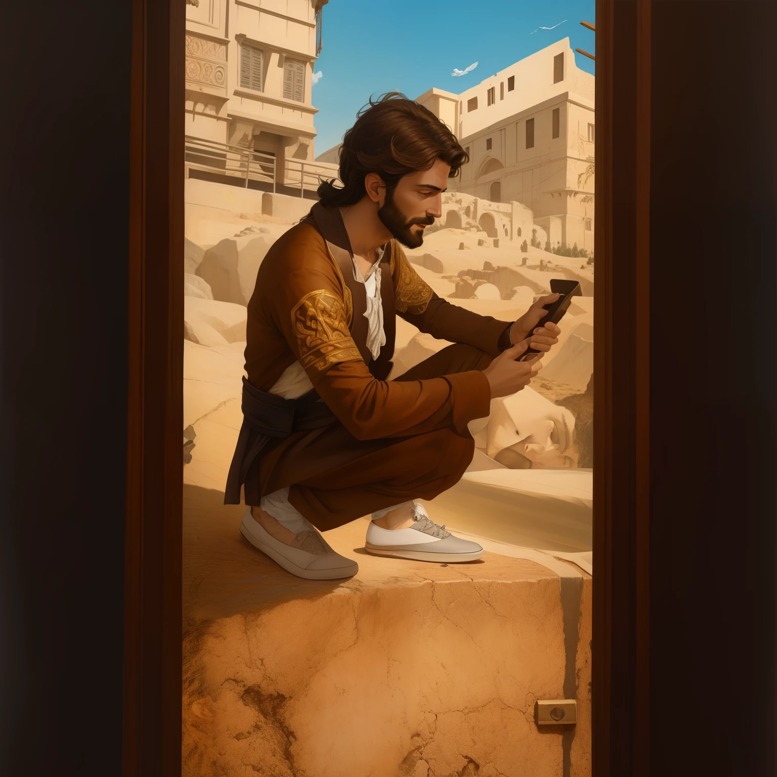 A beautiful ultra-thin realistic portrait of Jesus, the prophet, a man 34 years old Hebrew brunette, short brown hair, long brown beard, with, wearing long linen tunic closed on the chest part, in front view, full body, biblical, realistic,by Diego Velázquez,Peter Paul Rubens,Rembrandt,Alex Ross,8k, Concept Art, PhotoRealistic, Realistic, Illustration, Oil Painting, Surrealism, HyperRealistic, Digital art, style, watercolor
a 3D Realistic of jesus with a halo in the sky, jesus christ, smiling in heaven, portrait of jesus christ, jesus face, 33 young almighty god, portrait of a heavenly god, greg olsen, gigachad jesus, jesus of nazareth, jesus, the face of god, god looking at me, he is greeting you warmly, he is happy, avatar image