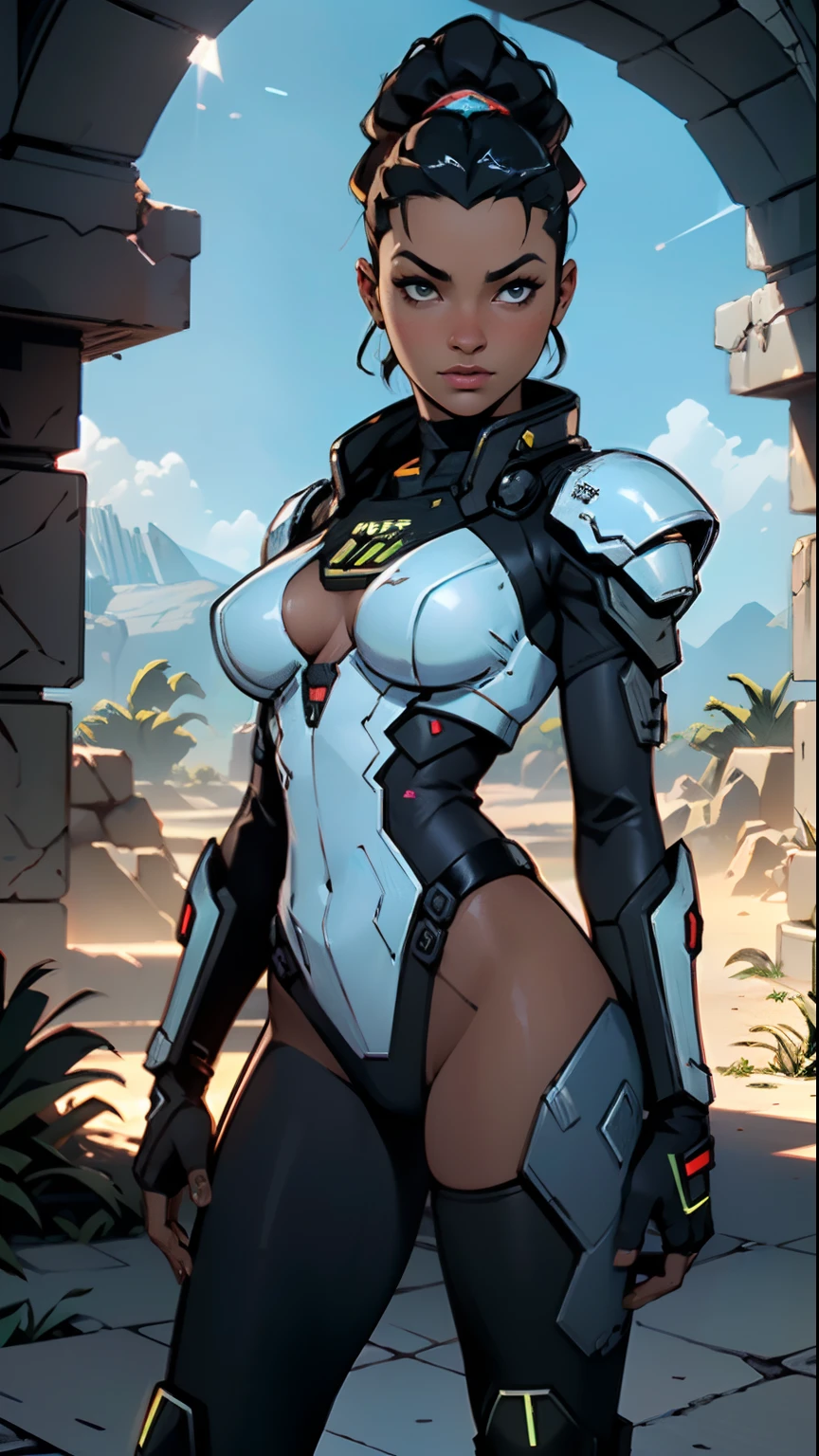 ((NSFW garota africana, melhor qualidade)), ((NSFW, obra-prima)), (altamente detalhado), nsfw 3D |, Shitu-Mecha, Beautiful black cyberpunk women in the ruins of the city of a lost war, tecnologia antiga, HDR (high dynamic range), ray tracing, NVIDIA RTX, Super-Resolution, irreal 5, espalhamento subsuperficial, PBR Texturing, Post-processing, anisotropic filtering, profundidade de campo, Maximum clarity and sharpness, texturas multicamadas, Albedo e mapas Speculares, surface shading, Accurate simulation of light-material interaction, perfectly proportions, octan render, dual-tone lighting, ISO baixo, pele negra, rule of thirds, seios bonitos, 8K BRUTO, subpixel efficiency, sub-pixel convolution, luminescent particles, espalhamento de luz, NSFW