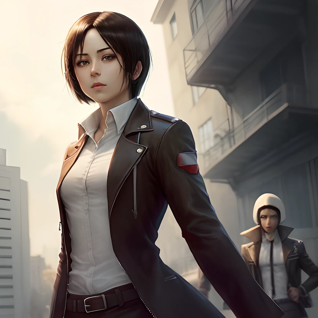 Mikasa_Ackerman,pessoa solo,por si mesmo,Roupas fora dos ombros,musclina,clivagem,umbigo,cintura aberta,Abs,Linha Colete,Traje fora do ombro,