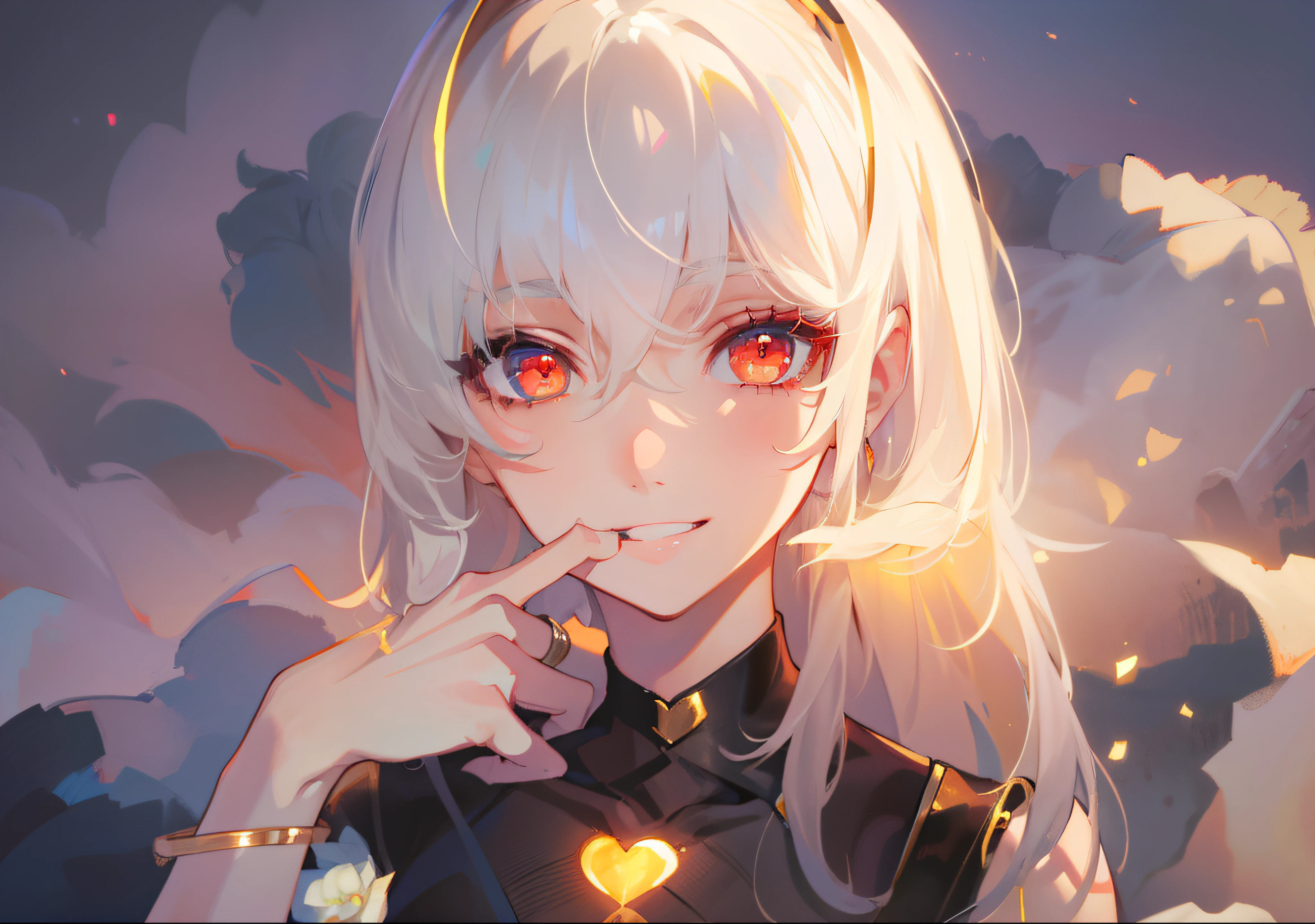 DETAILED, DENSE, MASTERPIECE, one girl, beautiful, 22 years old, smooth skin, glowing skin, glowing hair, clear eyes, glowing eyes, red eyes, soft lips,(viewer Looking down: 0. 8) smiling slightly, cheeks stained, mouth open, one girl, soft skin, large breasts, glowing skin, (Masterpiece: 1.0), (Realistic: 1.6), (Soft Focus: 1.5), full body, big lips, sexy face, sharp eyes, grin, skinny waist, (((skinny waist))), white hair, big boobs, mouth open, tounge, finger in mouth, looking at viewer