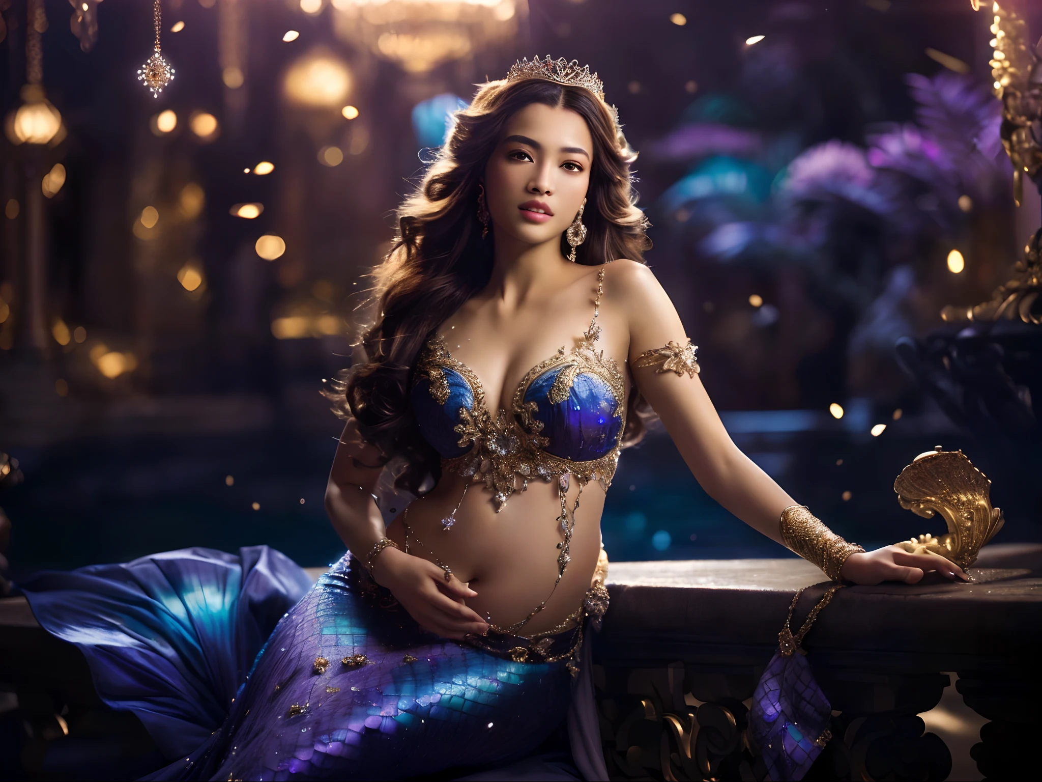 A huge tiara that obscures the head,The most luxurious tiaras,Very large superlative necklace,Fair skin,de pele branca,Slender body,Stomach scales,Japanese face,face perfect,A detailed face,The most beautiful Japan faces,White glowing skin,Arm scales,Very fine and complex scales,very beautiful and finely shining scales,,Slender arms,Accurate face,Jewelry decorations all over the body,light skinned,Top image quality,8k,SLR Camera Photography,Professionally taken photos