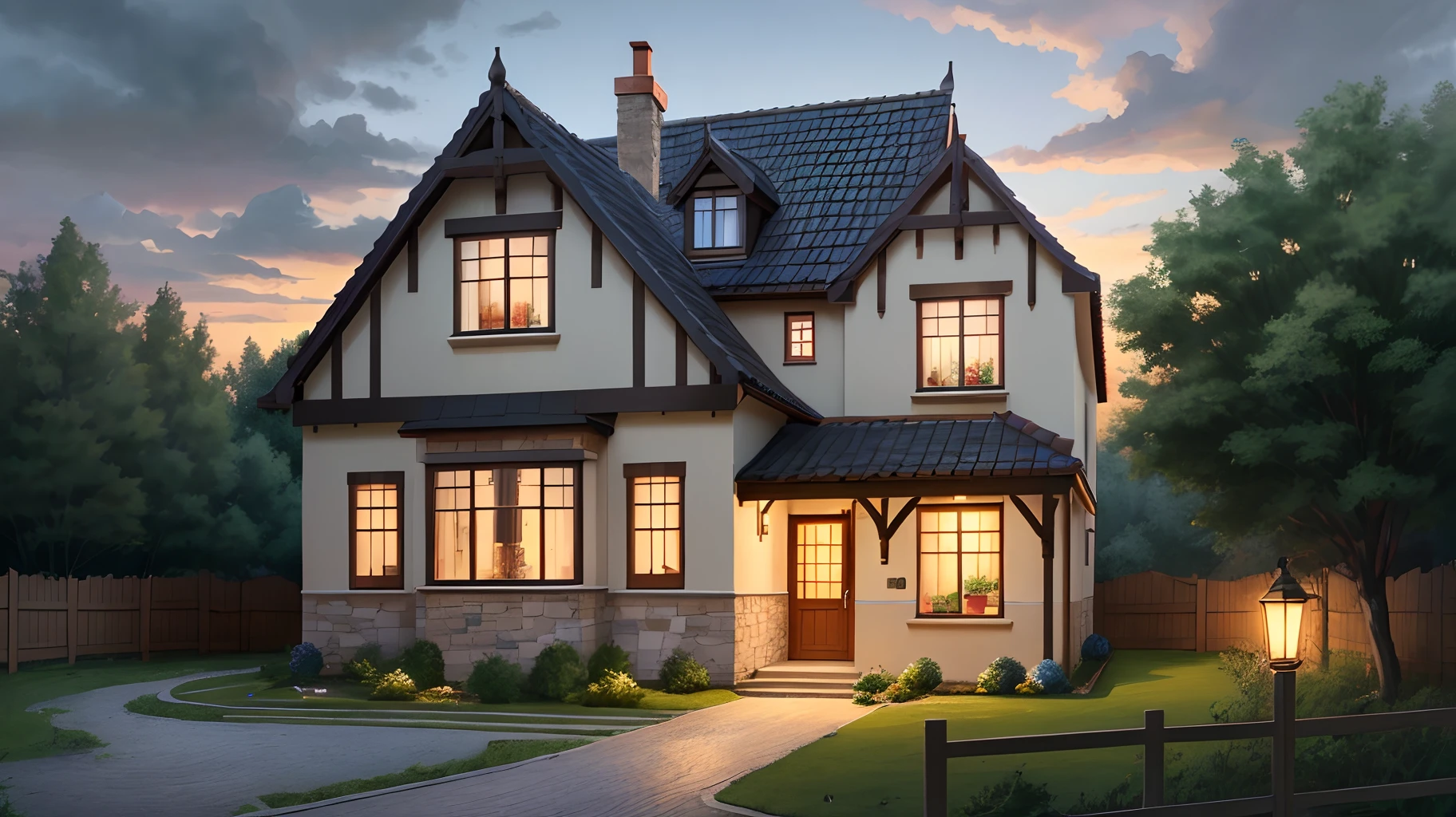 Design of a small one-storey country house with lighting