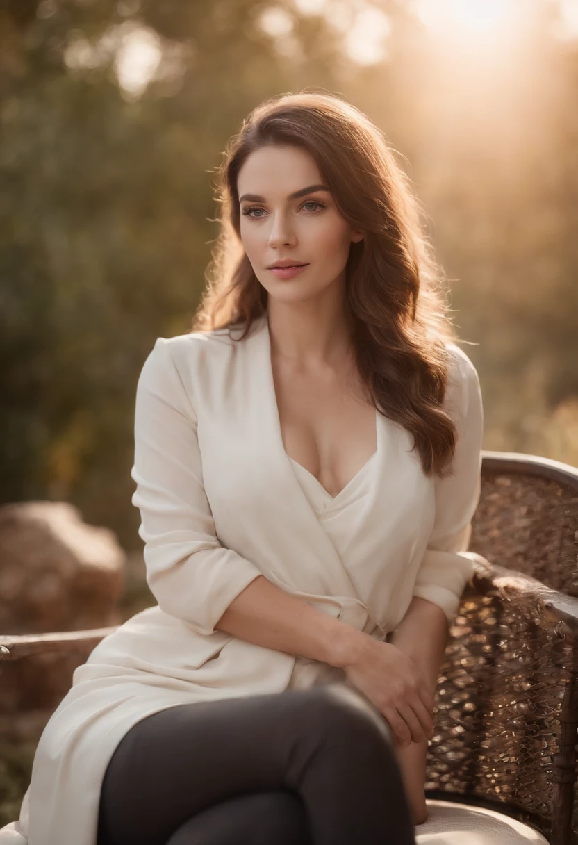 femme enceinte en (tenue de travail),Normal Beauty, (cheveux longs), (Fulfilled Expression),Fond de bureau, (assise sur une chaise), (in front of a screen),golden hour lighting, blurred background, couleurs riches, finedetail, Hyperrealistic, Relaxed atmosphere. flou naturel