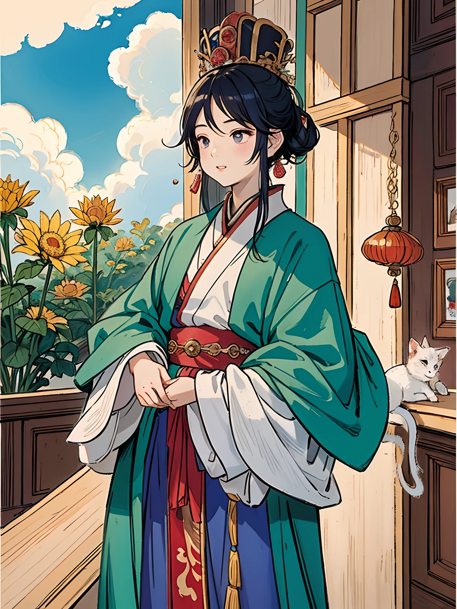 The beautiful 16-year-old Chinese queen holds a (little prince:1.5) wearing shavings in her arms, Walking, Straight eyes, radiating a brilliant aura, Rosary handle, Crown Team, (Systemic: 2.0), Stand in the cloud, our lady