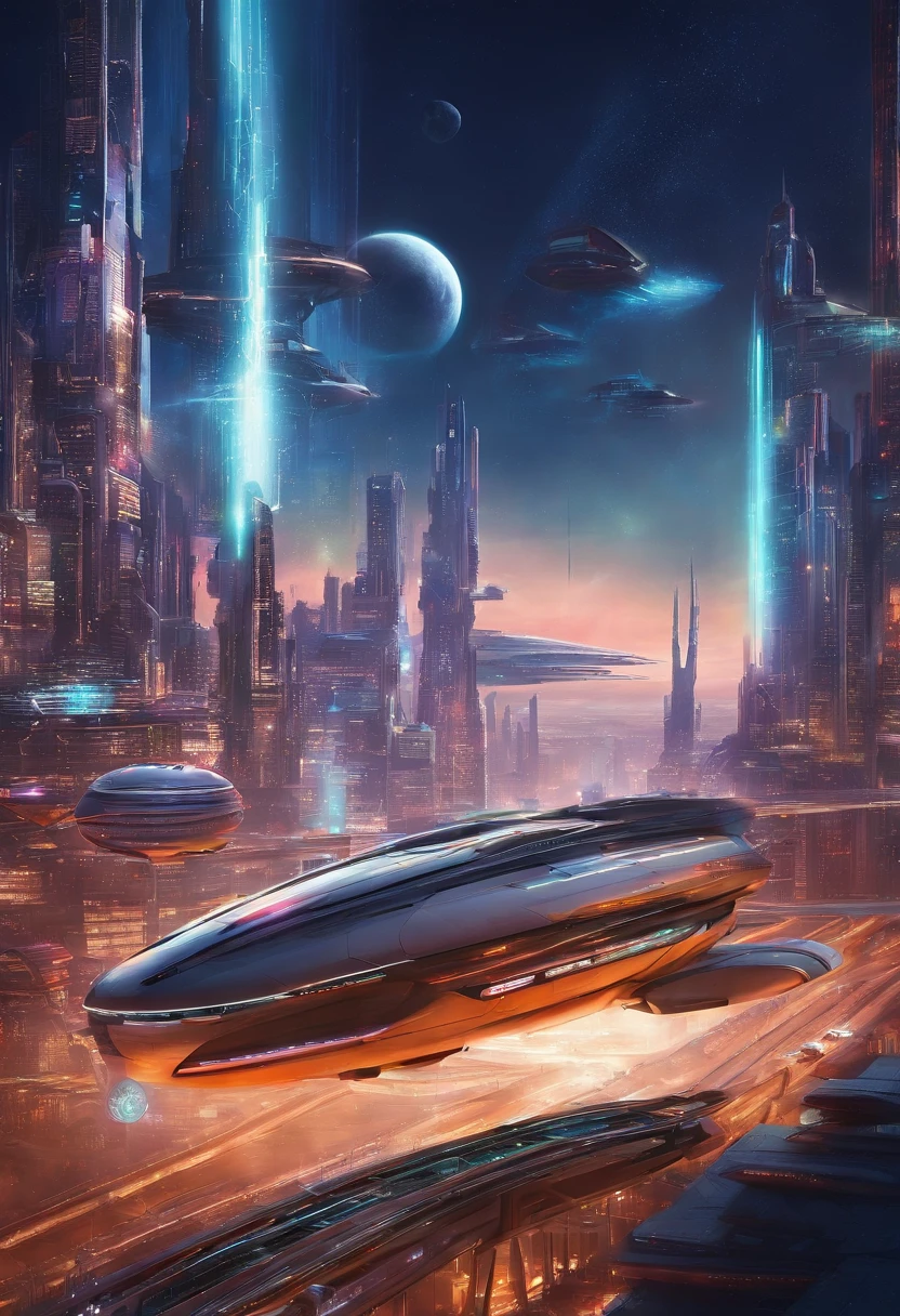 futuristic city with futuristic train and futuristic buildings at night, future concept art, otherwordly futuristic city, in fantasy sci - fi city, beautiful city of the future, futuristic utopian city, concept art 8 k resolution, concept art 8k resolution, city of the future, futuristic space port, concept art 8 k, sci-fi hollywood concept art