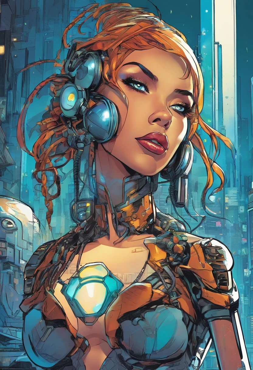 A  robot lady in cyberpunk style.8k