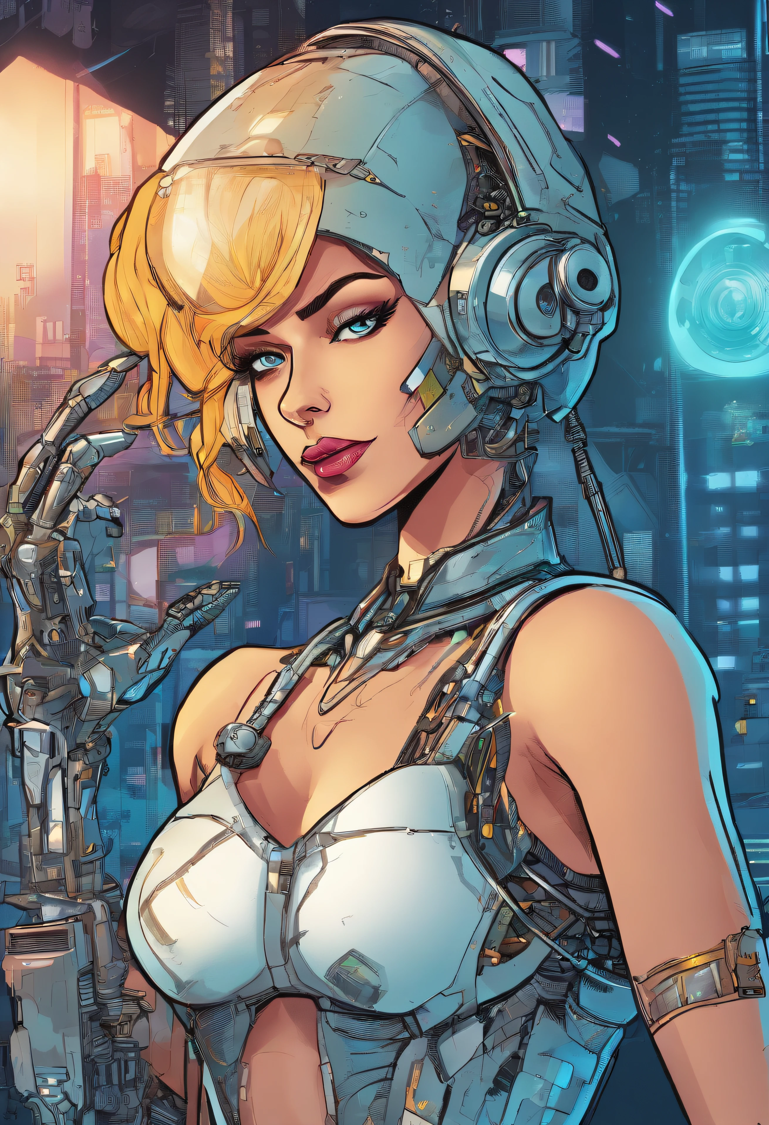 A sexy robot lady in cyberpunk style.8k