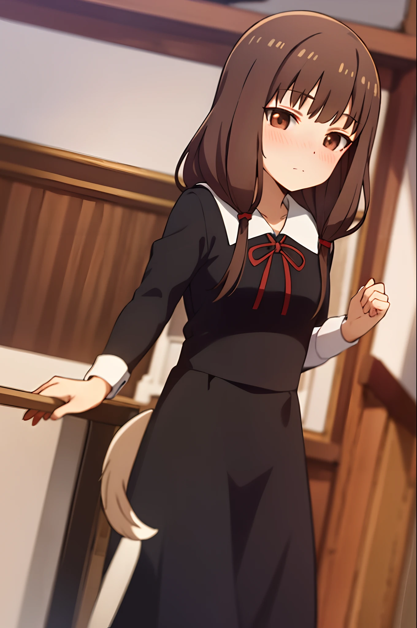 Anime girl in a black dress with a red bow - SeaArt AI