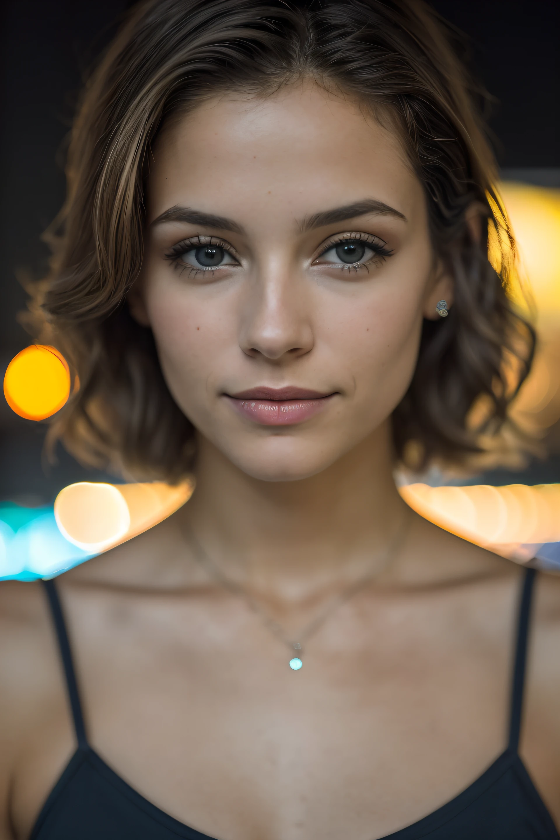 (Foto selfie, desde arriba: 1.4), (Retrato de medio cuerpo: 1.4), 24-year-old blonde (Mujer de ojos azules) caminando en un bar RAW uhd foto de retrato, pecho natural_b, Fondo de la ciudad por la noche, (vestido de sol amarillo), (grieta), Detallado (textura!, cabello!, brillar, Color!!, Defectos: 1.1), Ojos brillantes muy detallados, (Looking at camera), luz especular, DSLR, Calidad extrema, foco nítido, afilado, DOF, Film grain, (centrado), Fujifilm XT3, Cristalina, Centro del marco, cara linda, foco nítido, farola, Neon lights, Bokeh, (luz oscura), discreto, Noche, (cielo nocturno ) poros detallados de la piel, aceite Piel oscura, brown, Detalles oculares complejos