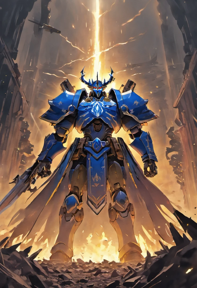 (best quality,4k,8k,highres,masterpiece:1.2),ultra-detailed,(realistic,photorealistic,photo-realistic:1.37),dramatic lighting,warhammer 40000 battle with custodes,explosions and gunfire,chaotic battlefield,custodes warriors in armor,grimdark atmosphere,long shadows,war-torn scenery,bullet shells flying,smoke and dust,blue armor reflecting light,muscular and heroic custodes,flying banners and insignias,vehicles and tanks,bullets penetrating enemy lines,intense action and movement,dystopian future,ruined buildings and debris,shattered windows and crumbling walls,dark and apocalyptic,carnage and destruction,command shouts and war cries,barbed wire and trenches,fearless custodes charging forward,great display of power and strength,electric blue energy and glowing weapons,glowing eyes seething with fury,threatening and intimidating presence,desolation and despair,battlefield littered with fallen soldiers,exquisite attention to detail,warhammer 40000 universe,dominance and supremacy,immersive and epic,heroic last stand.
