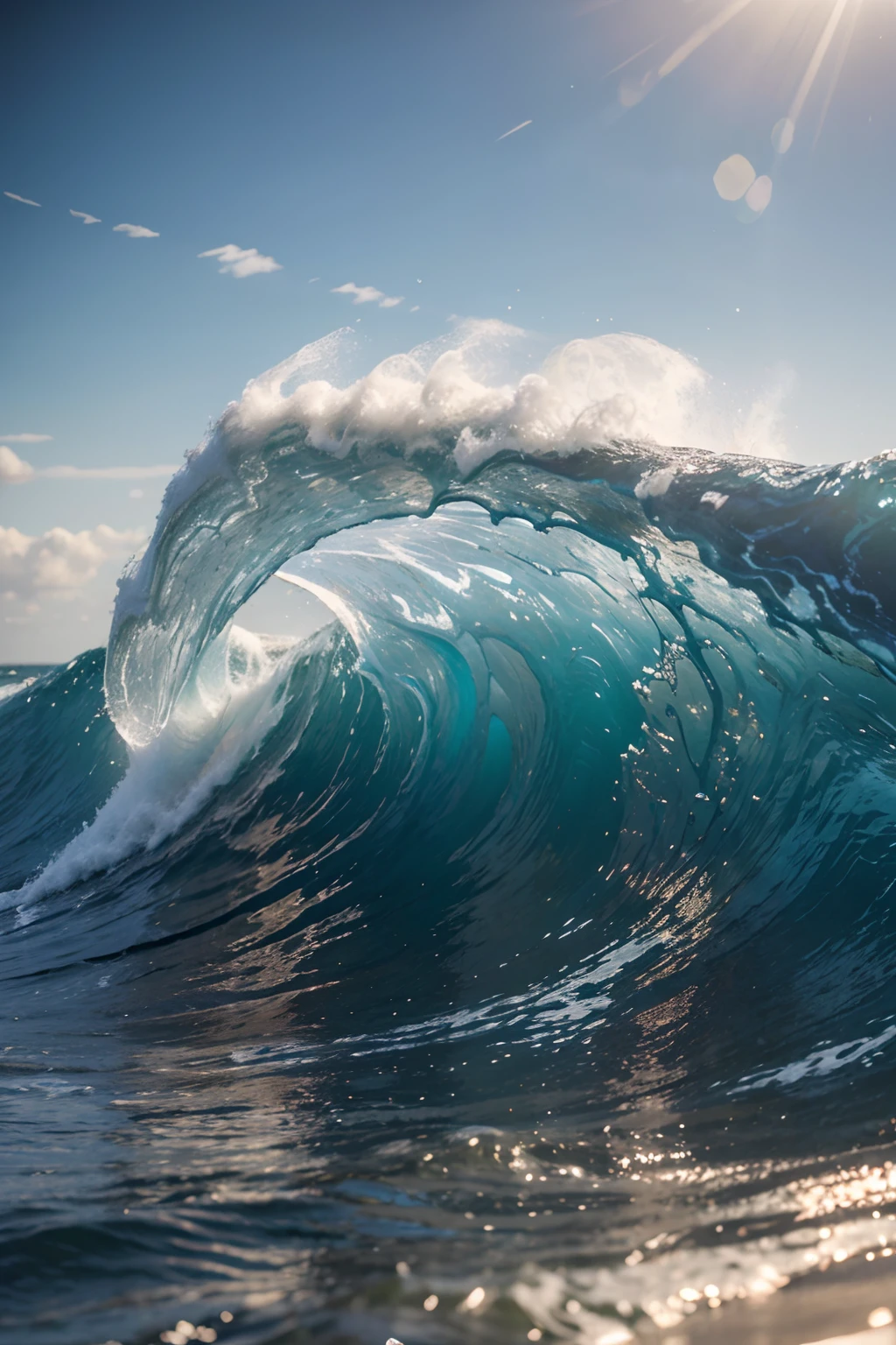 Unobstructed view of a wave crashing on a sandy beach, Wave Tube, Breathtaking waves, Breathtaking wave, Ondes mousseuses, Azure Water Waves, Ocean Wave, Briser les vagues, Inside the Loop of a Wave, Giant waves, Belles vagues dans la mer, Breathtaking, Crashing Blue Waves, vague, Grosse vague, Ocean Swell, Ocean waves, mer en dessous, caustics, lens flare, UHD, award winning, best quality, high details, masterpiece