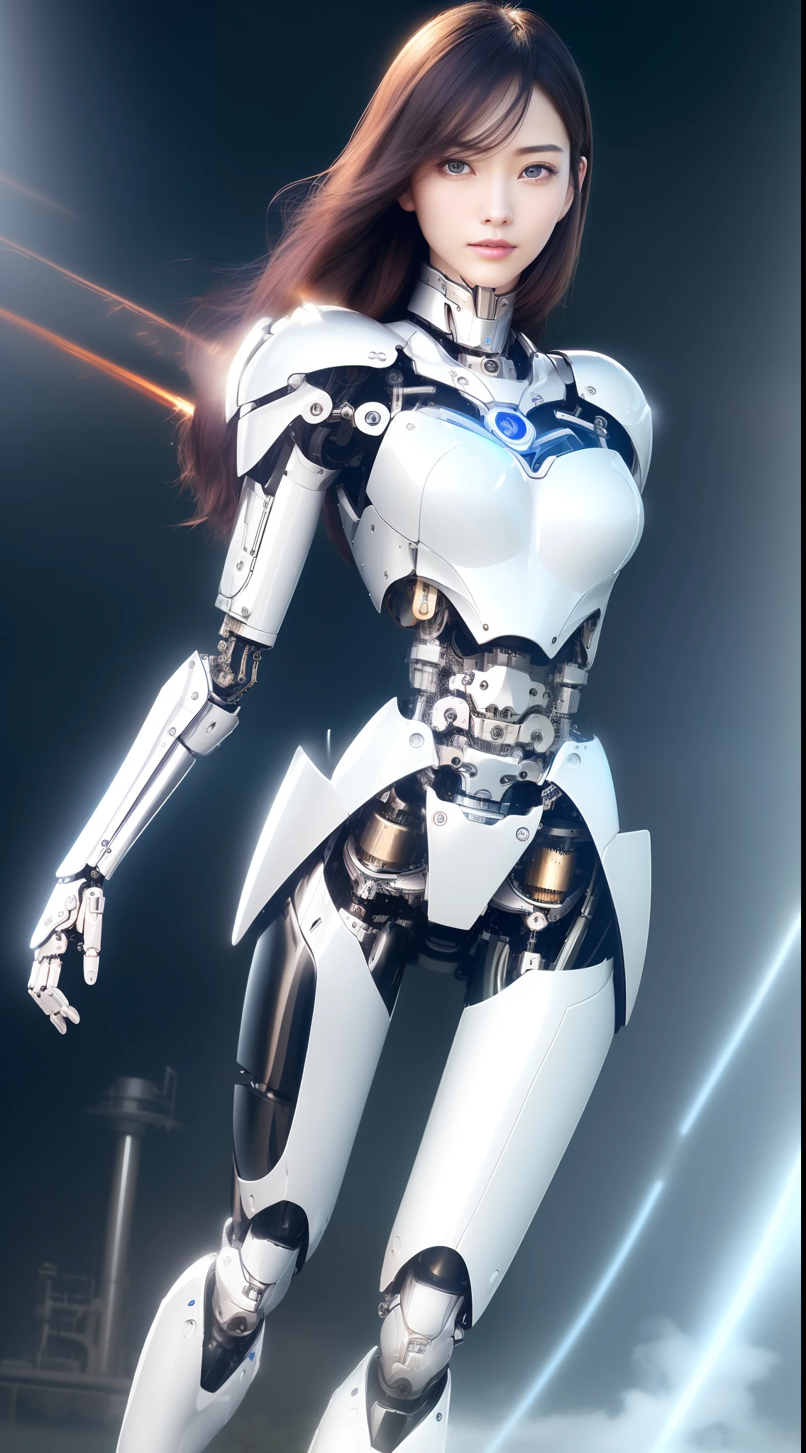 ((masutepiece)), ((top-quality), high quarity、ultra-definition, (Realistic), ((well proportioned face))、fulcolor 、(scientific fiction)、(独奏)、Beautiful robot woman、Combat Robots、(Perfect robot joint)、(((Electronic substrate)))、(((machine components)))、White porcelain mechanical armor、(Oval curvaceous face)、(almond shape eyes)、thin mouth、deadpan、((Perfect mechanical hand))、(Outside the city)、Perfect robot legs
