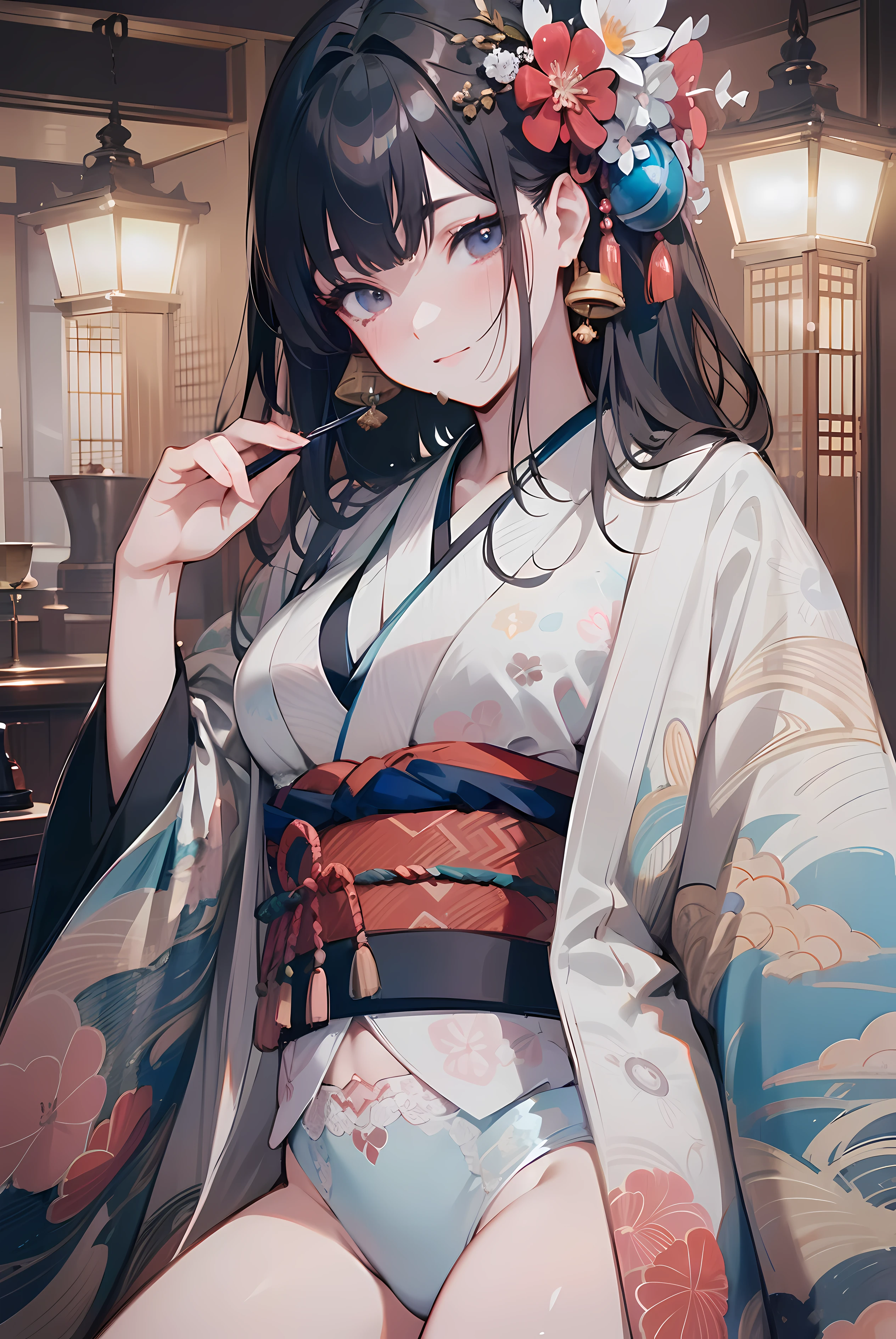 (((master piece:1.4))),(hyper quality:1.5), Hyper Detailed,Perfect drawing,3D,8K Illustration、(((clearface)))、Hi-Res、japanes、1 persons、adult lady、Beautiful skins、Lustrous hair、(((beautiful kimonos)))、(((Luxury lingerie)))、(((Beautiful lingerie)))、Japan background、nice background、((beatiful backgrounds))、(((Detailed drawing)))、Perfect Beautiful Girl、((Perfect Photo))、((emotional))、((Luxury))、spot light