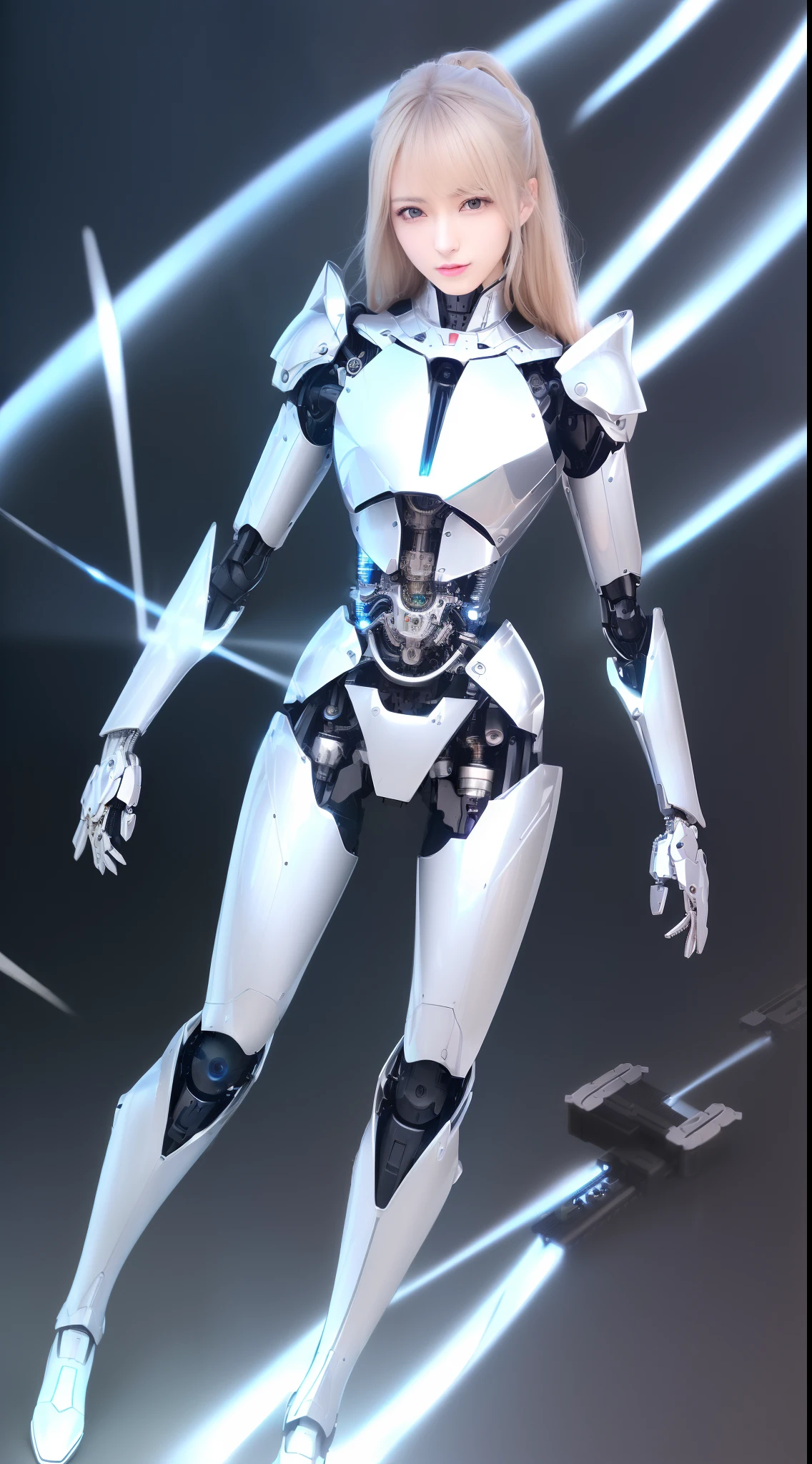 ((masutepiece)), ((top-quality), high quarity、ultra-definition, (Realistic), ((well proportioned face))、fulcolor 、(scientific fiction)、(独奏)、Beautiful robot woman、Combat Robots、(Perfect robot joint)、((Perfect computer parts))、(Electronic substrate)、(machine components)、White porcelain mechanical armor、(Oval curvaceous face)、(almond shape eyes)、thin mouth、deadpan、((Perfect mechanical two-handed))、(Outside the city)、Perfect robot legs