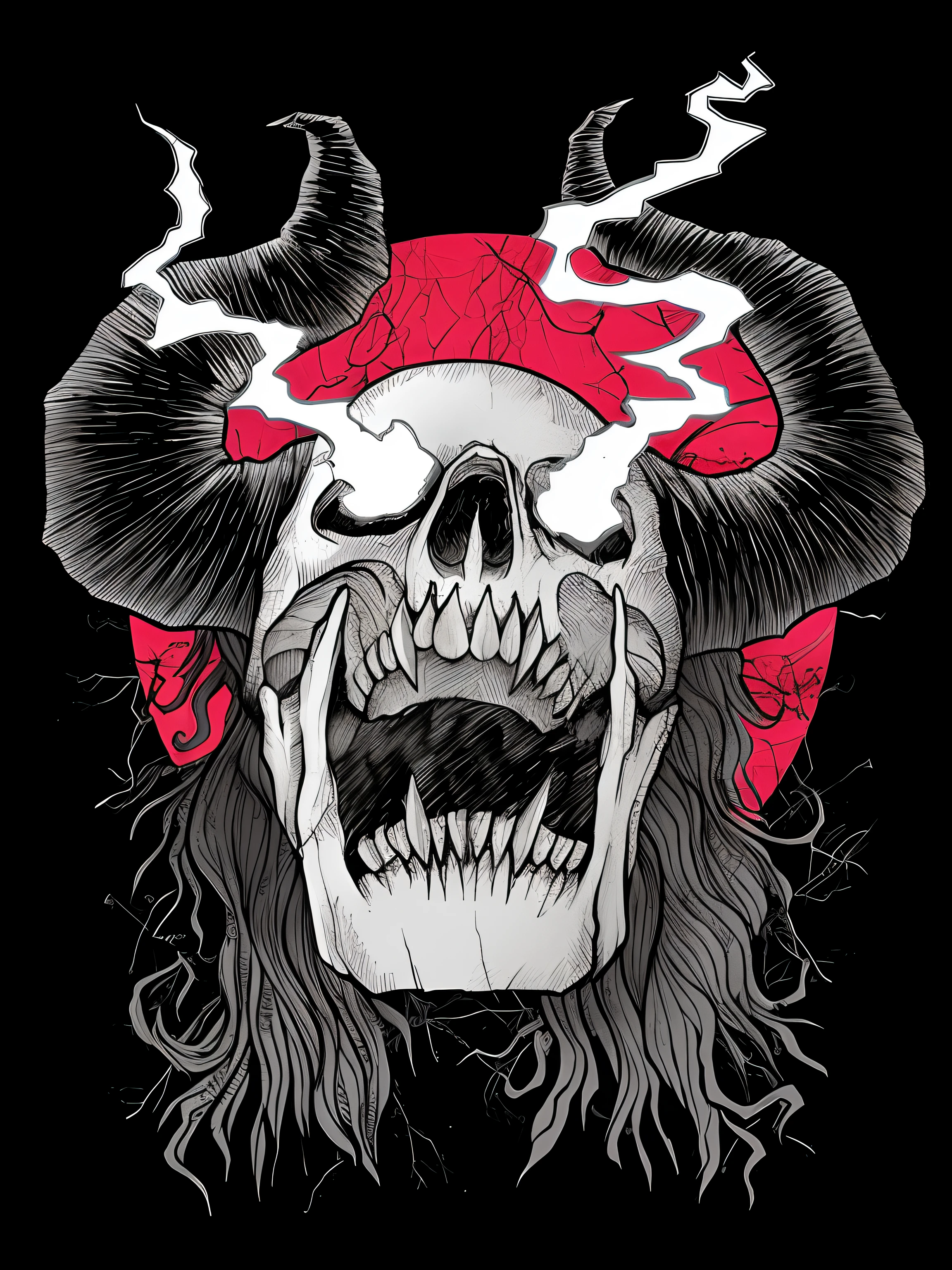 A skull with horns and a bandana is smoking a cigarette, skull design for a rock band, design de tshirt de metal pesado, estilo de arte heavy metal, demon horn, Marcos Riddick, arte em heavy metal, high resolution print :1 cmyk :1, vetor behance hd jesper ejsing, arte detalhada assustadora em cores, Doom Metal, horror illustration, demon horns