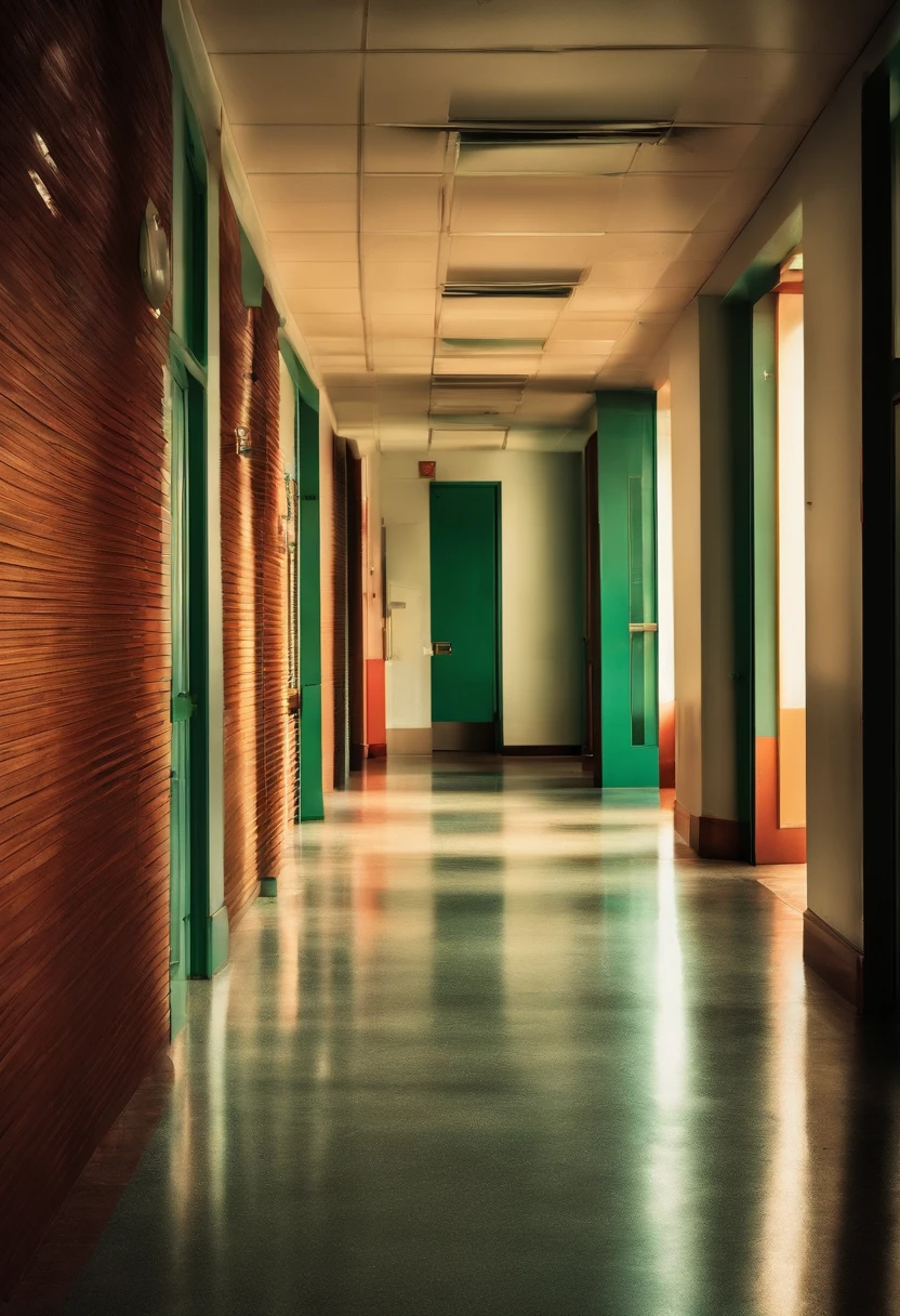empty corridors of the company's former headquarters, with closed office doors and an atmosphere of abandonment