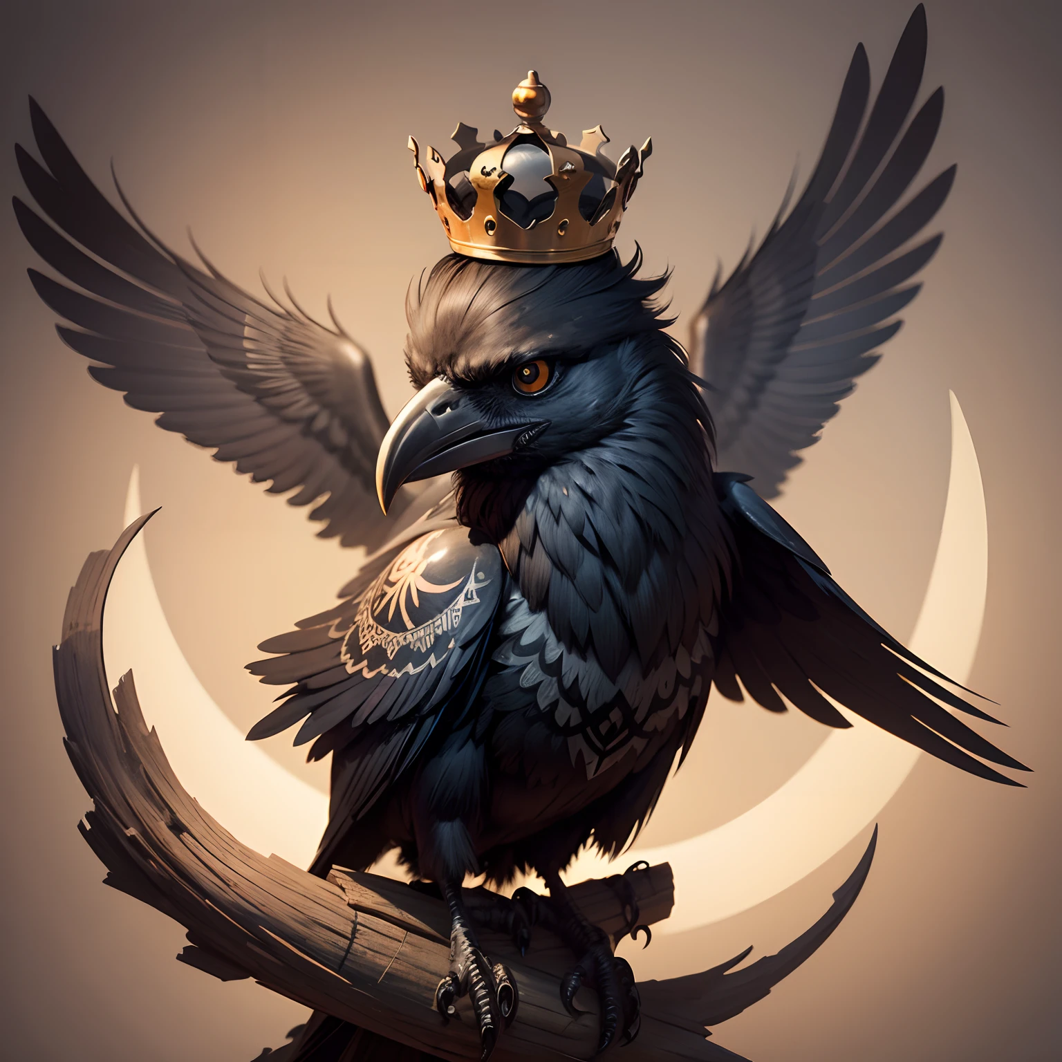 Crow with crown, cartoon style, tattoo, characture