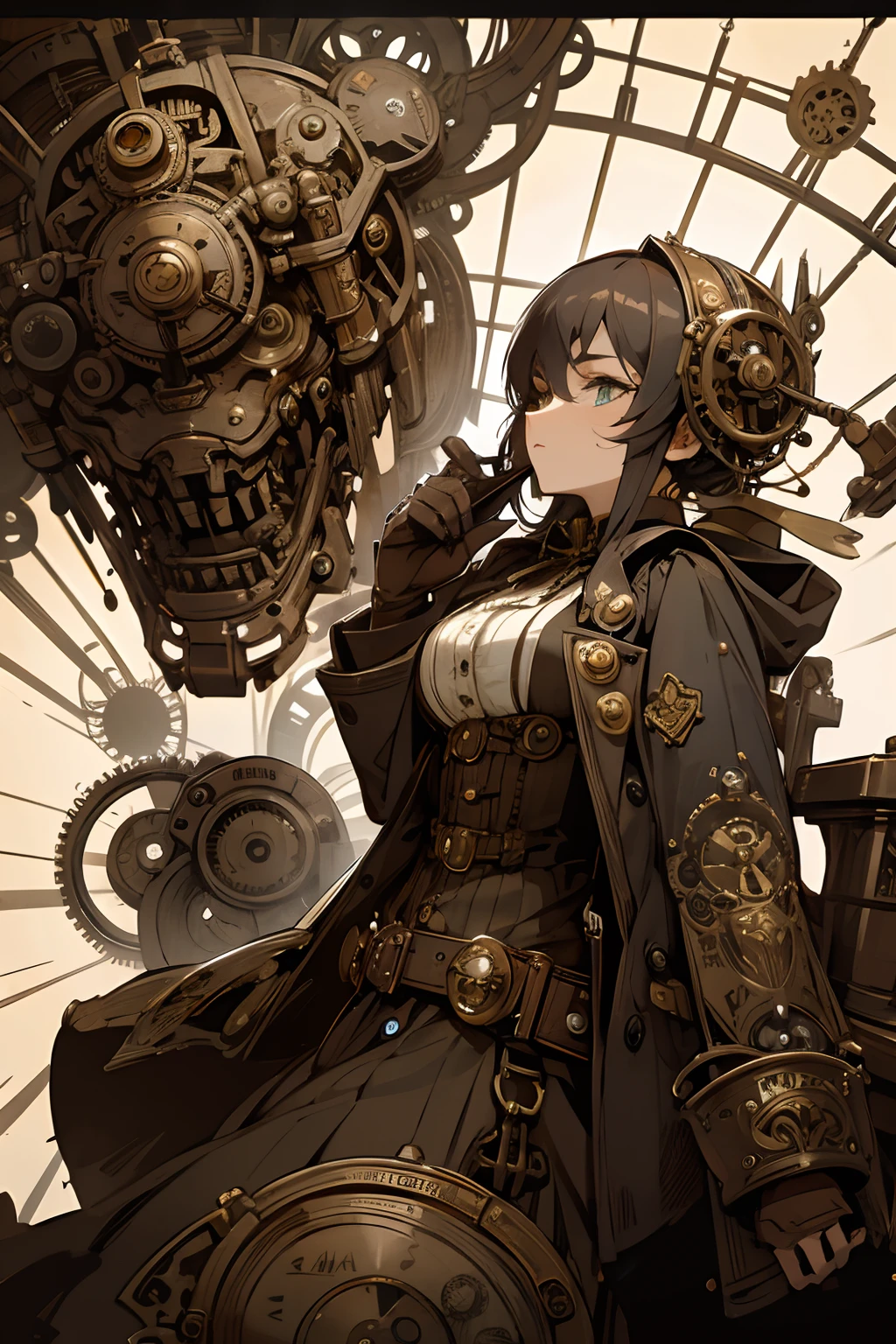 (((white background))), best quality, solo, 1 woman,portrate,ninjya,bangs,looking at viewer,short hair,brown hair,pretty woman,masterpiece, intricate details, tonemapping, sharp focus, hyper detailed, trending on Artstation,