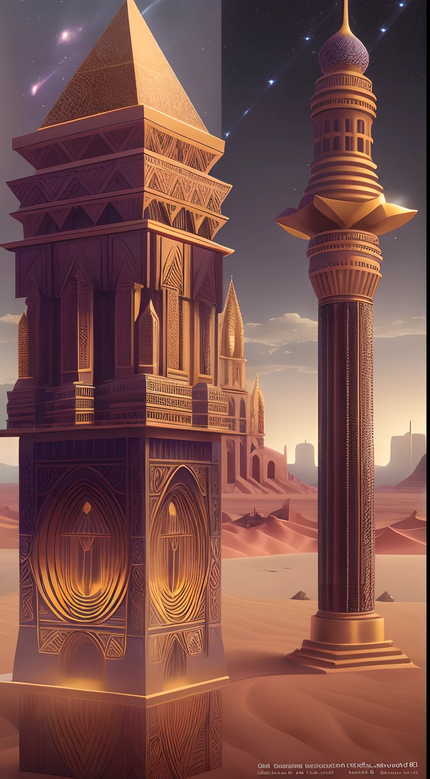 （Mysterious temple in the desert in the dark：1.5）（Inspired by York Minster，sankta）
 Monument Valley style, Geometric architecture, Louvre, gold, Complex building structures, Clear structure,
Background with：Desert at night，（themoon：1.1），（Clouds and stars：1.1），author：Peter Bonsol,public space,the sideview, Hyperrealistic, Masterpiece, high resolution, Extremely detailed, Best quality