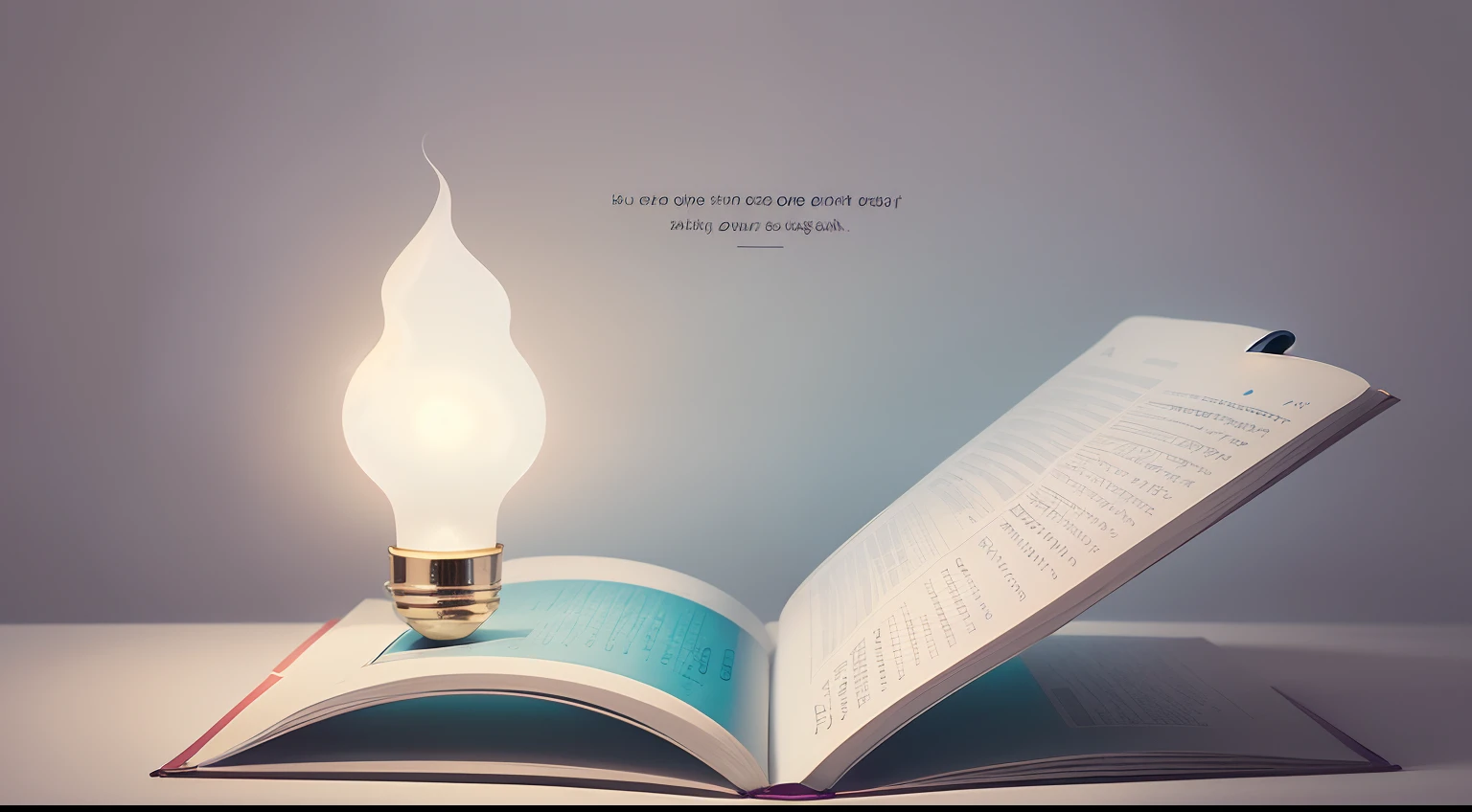 Generate a minimalist image that represents inspiration in creativity. A imagem deve ser composta por elementos simples, Like a lighted lamp next to an open book, that symbolizes the search for inspiration. Leave a blank space at the bottom of the image to add text