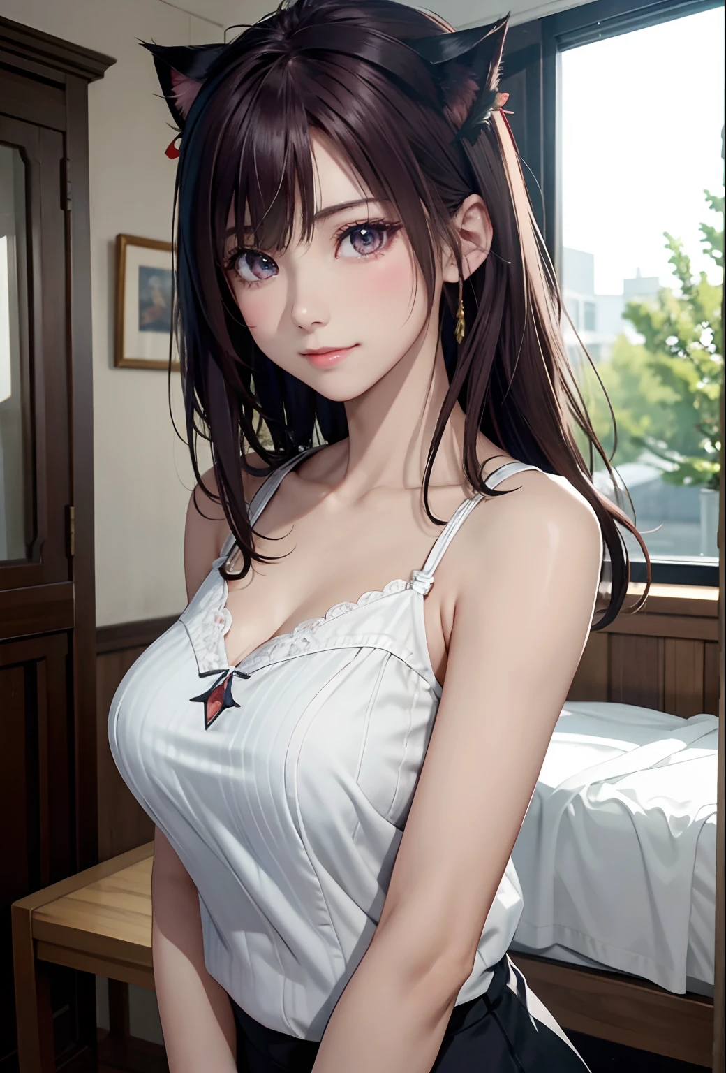 1 girl, (lace bra: 1.3), amazing face and eyes, (beautiful extremely detailed face), (lace costume with wide open chest: 1.3), (Best quality: 1.4), ( Ultra Detailed), (Ultra Realistic, Photorealistic: 1.37), Beautiful Bright White Skin, Extremely Detailed 8k Unified CG Wallpaper, Raw Photos, Professional Photography, Cinematic Lighting, Sitting, Legs Spread, (No Panties: 1 ,45), ((bedroom)), (beautiful floral decoration), (A poster of a naked young woman hangs on the wall:1.5)