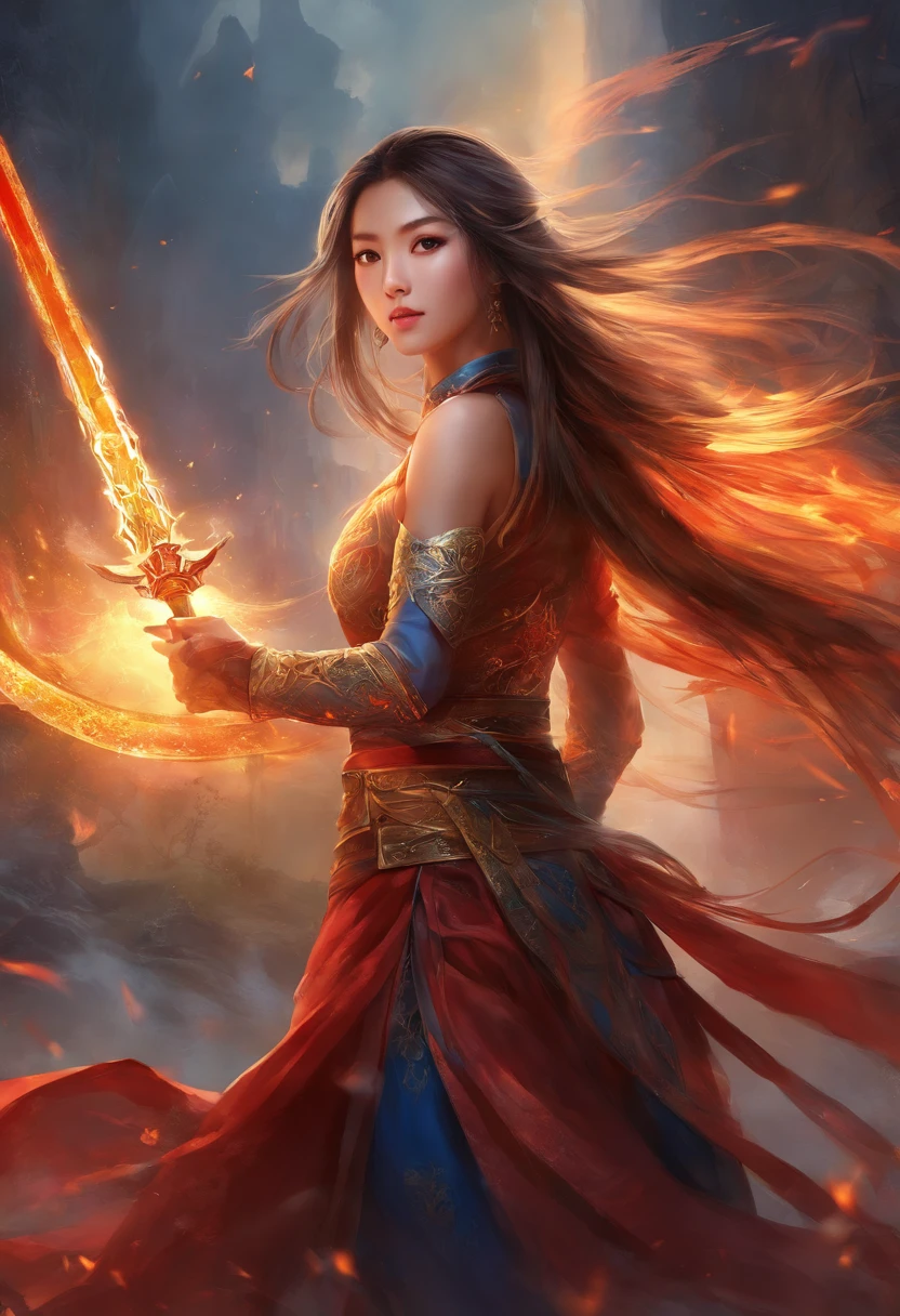 Best quality,masterpiece,ultra high res,(photorealistic:1.4),xiuxian,hyper-realistic fire effect,detailed face,
1girl,long sword,long hair,cleavage,high slit,(fiery aura:1.2),fire magic,beautiful girl,glowing eyes,full body,chinese architecture,heavy snow,combat,battlefield,blood-stained,heavy fighting in background,wuxia,