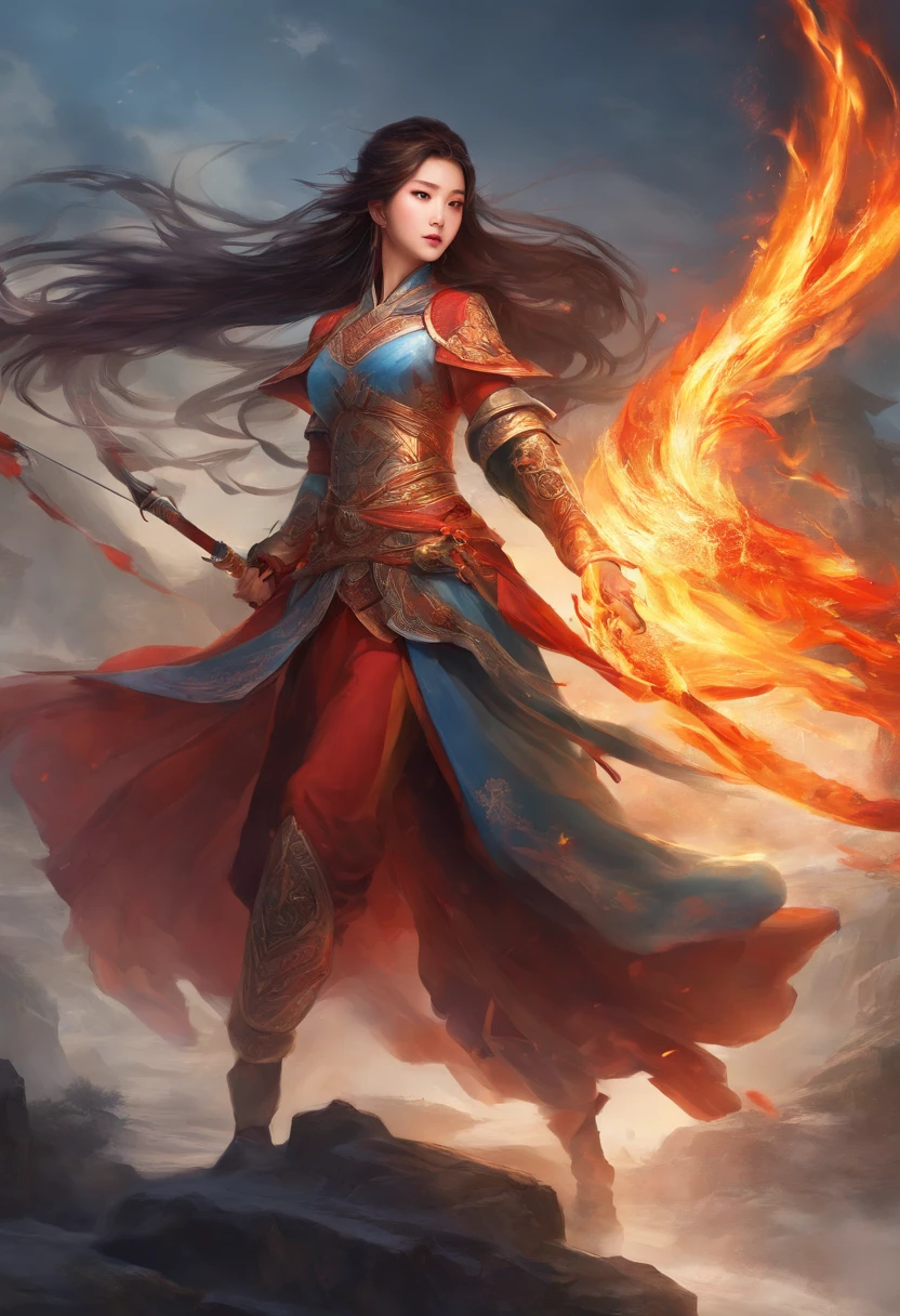 Best quality,masterpiece,ultra high res,(photorealistic:1.4),xiuxian,hyper-realistic fire effect,detailed face,
1girl,long sword,long hair,cleavage,high slit,(fiery aura:1.2),fire magic,beautiful girl,glowing eyes,full body,chinese architecture,heavy snow,combat,battlefield,blood-stained,heavy fighting in background,wuxia,