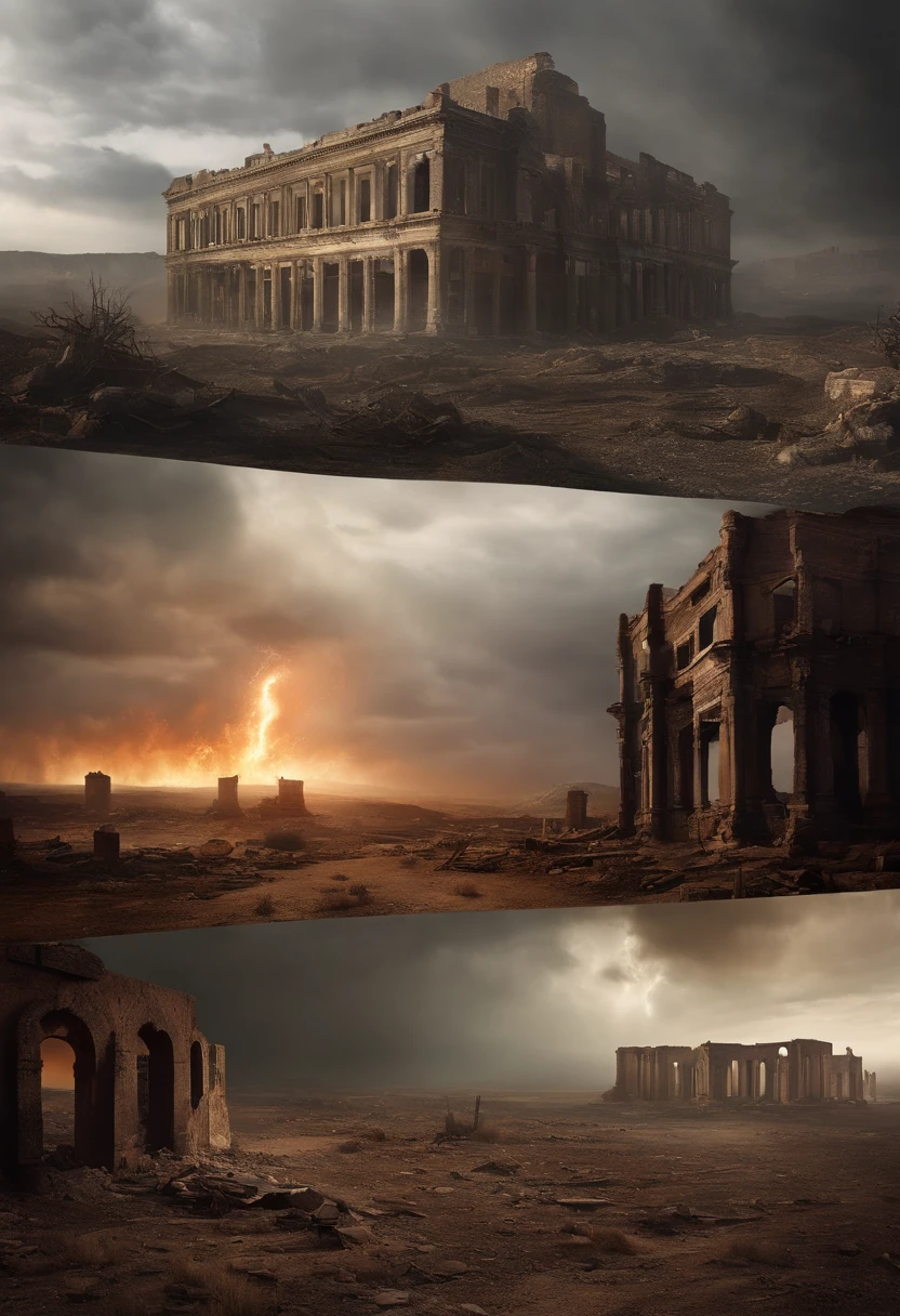 # Carte mentale: Desolate Post-Apocalyptic Landscape

## Description
- Haunting and thought-provoking image of the end of the world
- Depicts desolation, Paysage post-apocalyptique
- Villes en ruine, Scorched earth, and an ominous sky
- Remnants of human civilization in ruins
- Nature reclaiming the land
- Subtle details hinting at the causes of the apocalypse
- Conveys a sense of hopelessness
- Gives way to a glimmer of hope or resilience

## Elements
- Desolate Landscape
- Ruined cities
- Scorched earth
- Ominous Sky
- Ruins of Human Civilization
- Nature reclaiming the land
- Subtle details hinting at causes
- Feelings of hopelessness
- A glimmer of hope or resilience

## The Causes of the Apocalypse
- Environmental disaster
-War
- Catastrophic event from space

## Emotions - dinosaurs in the foreground
-Fear
-Fear
-Contemplation
- Fragility of our world
- Consequences of our actions