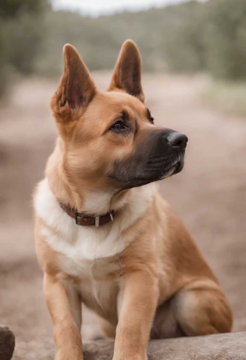 Un perro mezcla de mastin y pastor aleman. lindo cachorro, paisaje