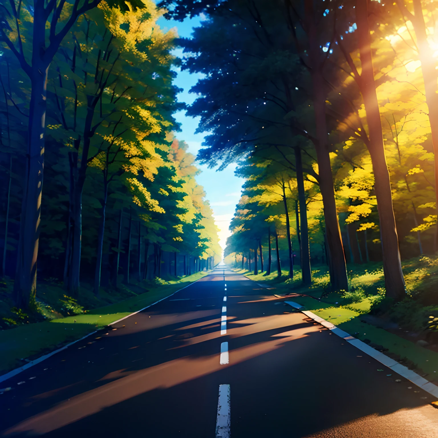 Tree's,sun light,road,