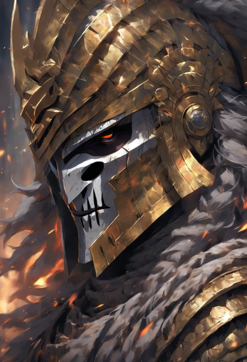 dominican warrior , whit metal mask grey and gold oxided , future apocalipse
