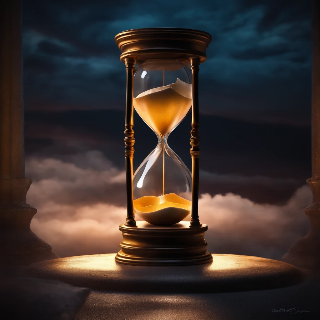 hourglass from the future broken with white lighting