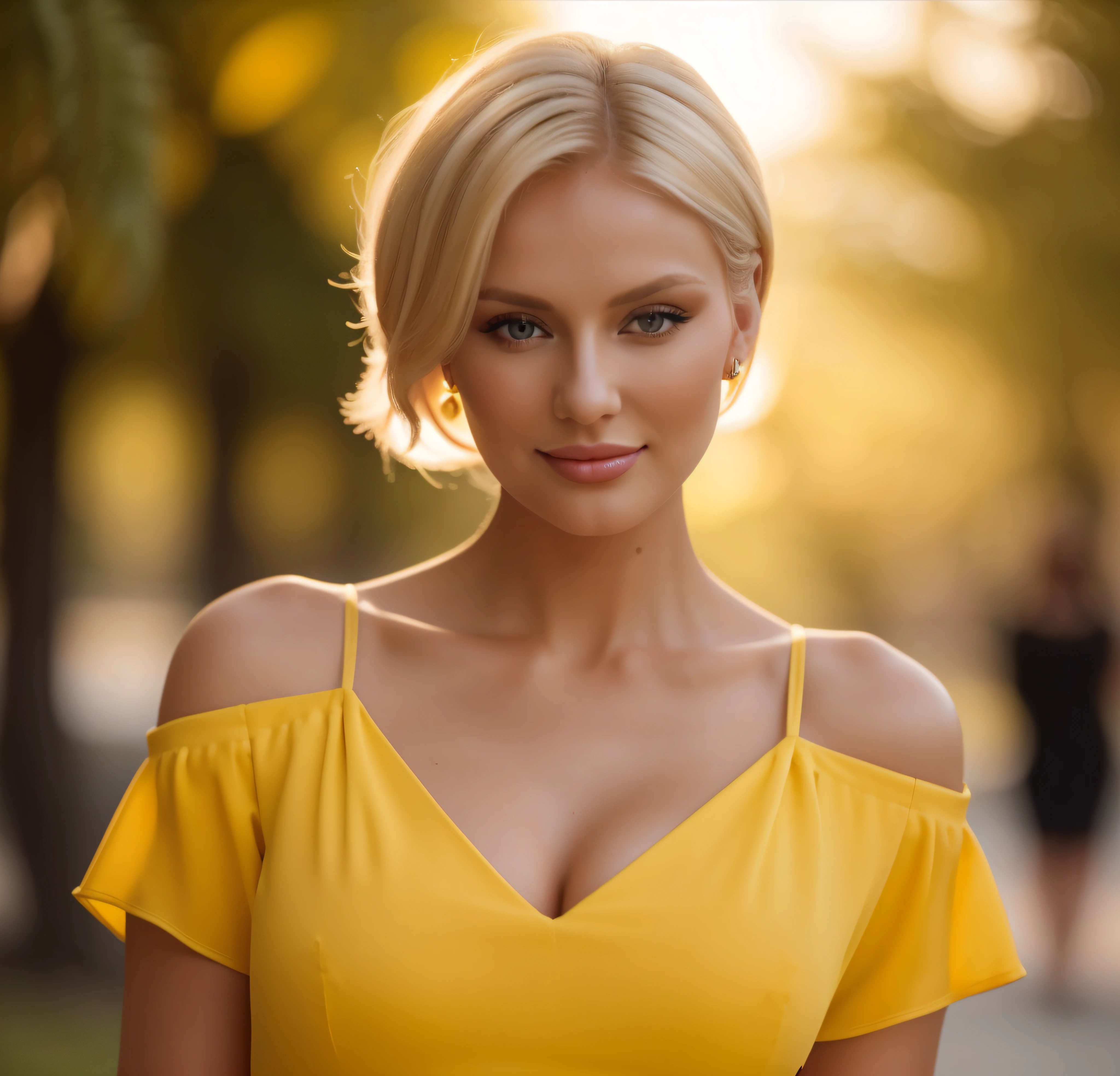blond woman in yellow dress posing for a picture in the sun, beautiful yellow woman, blonde woman, beautiful blonde woman, beautiful blonde girl, attractive woman, blonde women, irina nordsol kuzmina, photo of a beautiful woman, blonde girl, beautiful girl model, beautiful model girl, beautiful female model, gorgeous beautiful woman, attractive beautiful face, attractive girl, very beautiful woman