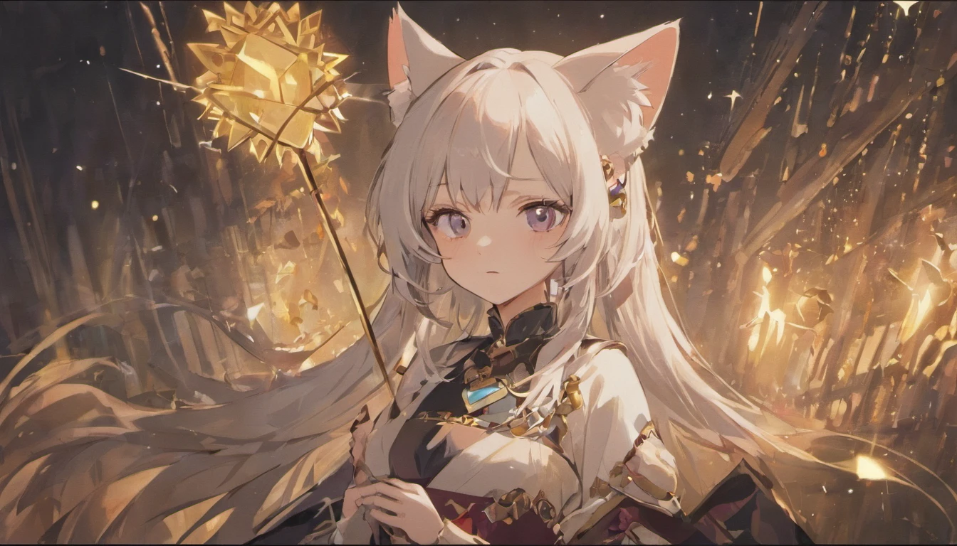 White cat lady，Only one black wing.，White on the outside and black ears on the inside，There is a black diamond halo on the right ear，Black claws，Wearing a black moon necklace，There are small chains on the tail，