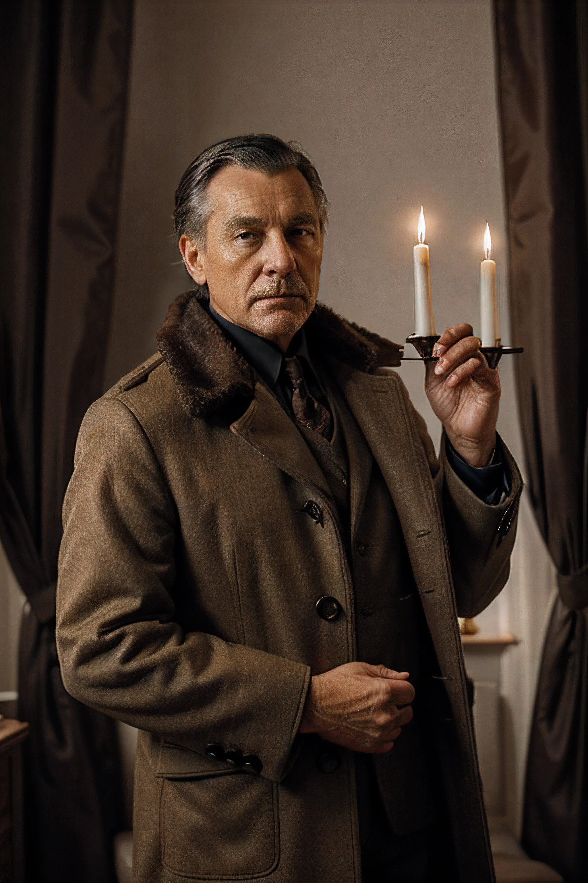 King , Old , vintage , portrait , pose , coat , candles , curtains