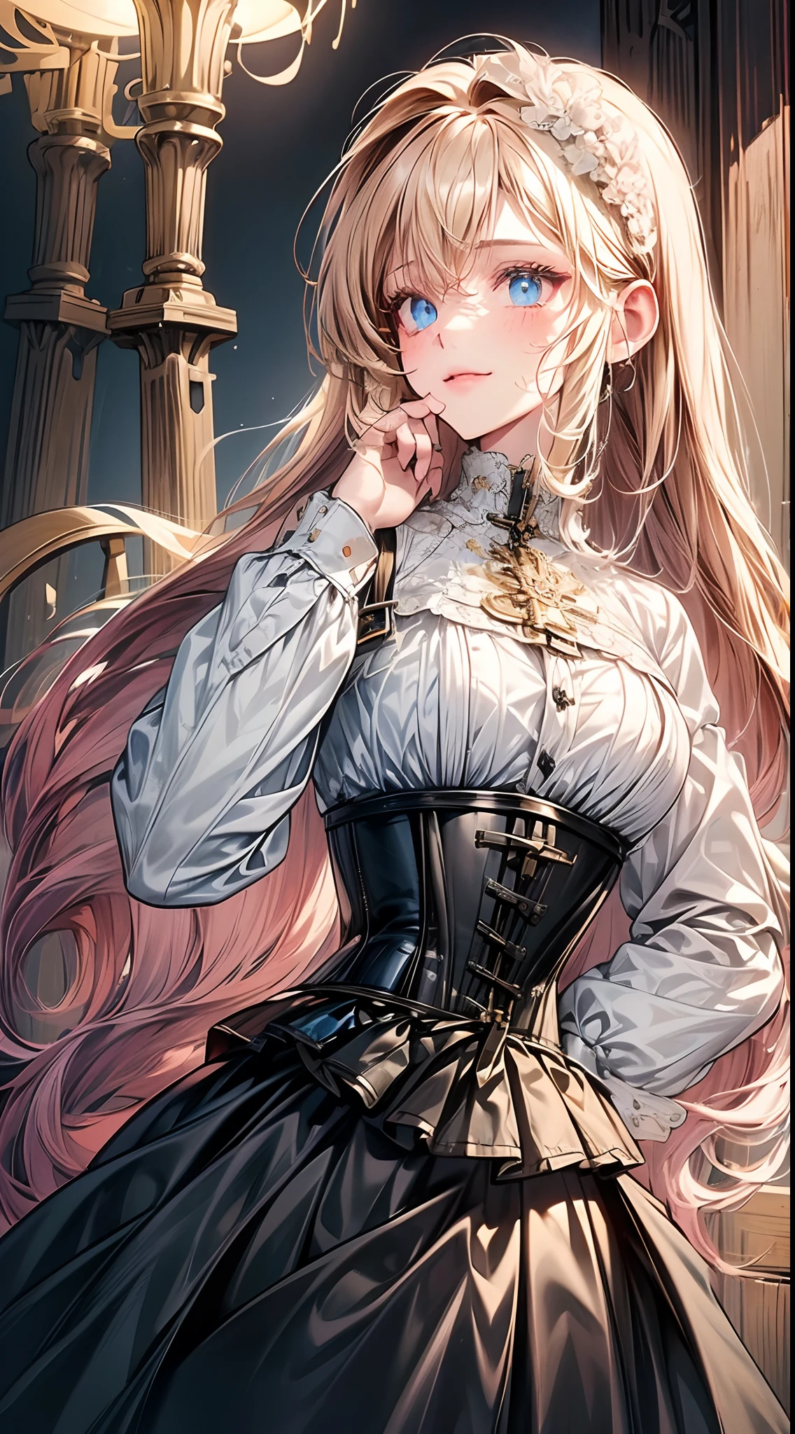 (((masterpiece)))、((top-quality))、(The ultra-detailliert)、(CG Illustration)、(Very Beautiful ))、Cinematic Light、(((1 Mechanical Girl)))、 scientific fiction、Apocalypse、Erotic grotesque、research institute(Beautiful and indulgent:1.2)、(1girl in:1.3)、Facing the front, (double-breasted,Underbust:1.2), buttonGap,(((Corset Belt))),(((high waist skirt,)))