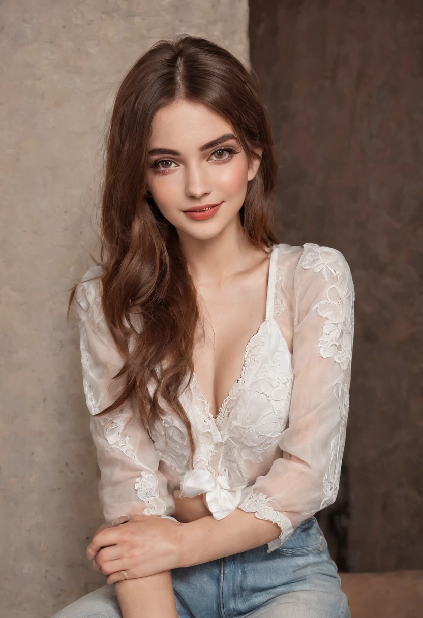 Serbian Girl, Brown Hair, B-cup, 19 years old, tinny nody, large smile, nicely makeup, artistM squats