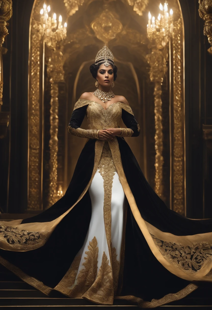 A queen,Kneeling pose,a throne