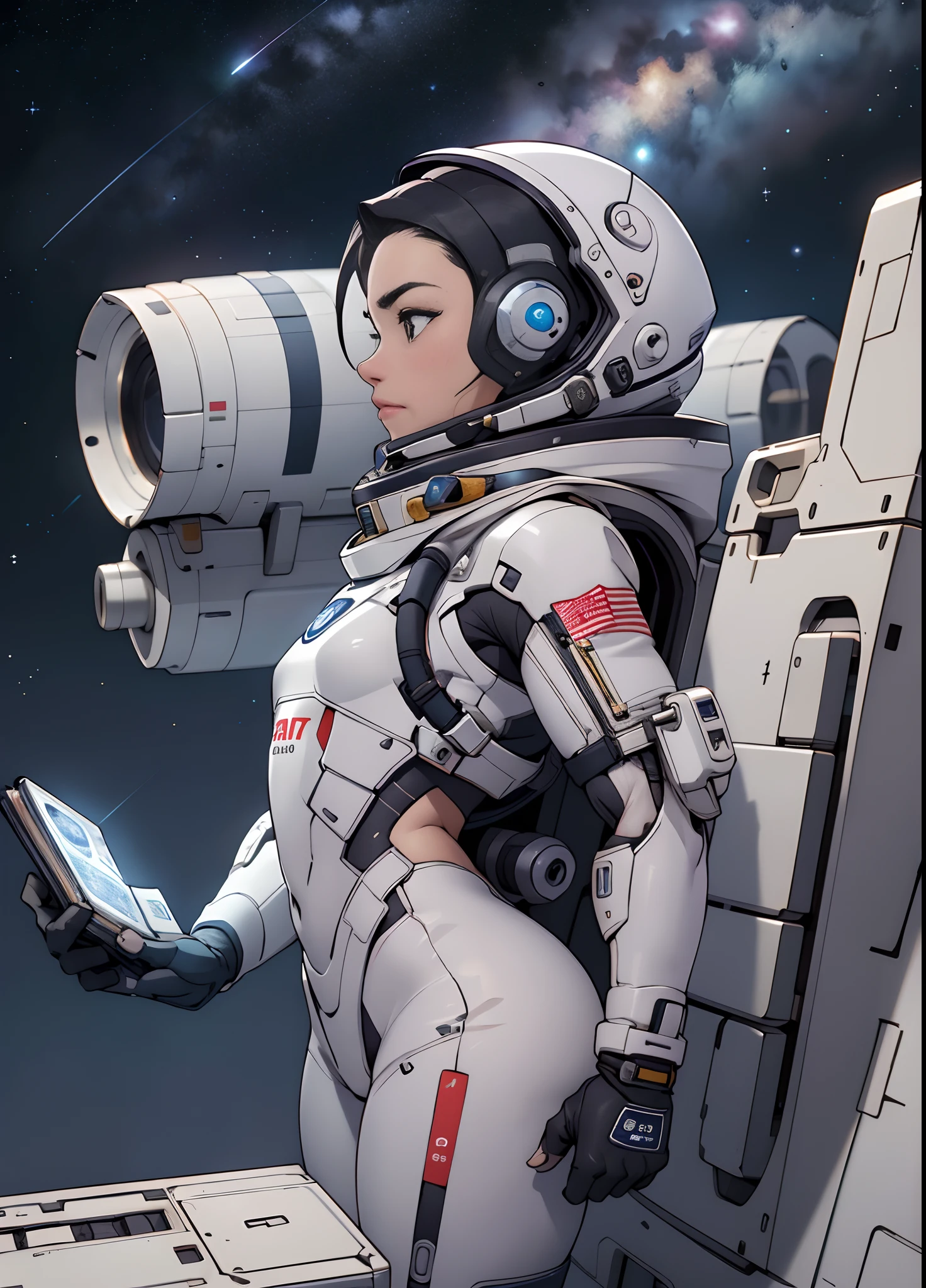 ((8k, foto RAW, melhor qualidade, mestre: 1.4)), super high res, super detalhado, illustration, close-up, astronauta, ambiente apenas, laboratory, nave espacial, feito de pedra, noite, starly sky, arquitetura, futuro, imagination, ao ar livre, fundo apenas